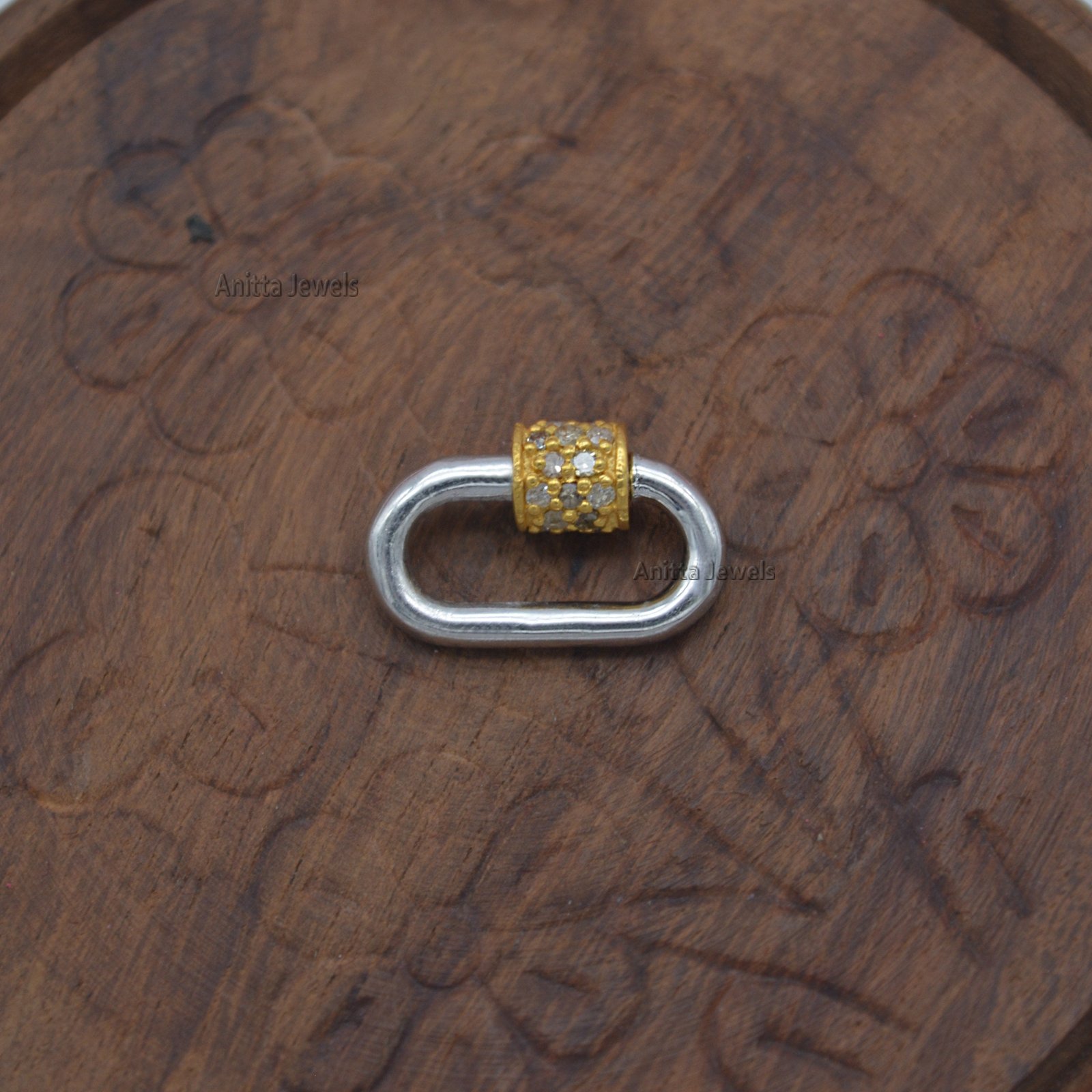 925 Silver Diamond Carabiner Lock: Handmade Oval Pendant - View 3 - Anitta Jewels | SKU: etsy_908548210 925 Silver Diamond Carabiner Lock: Handmade Oval Pendant - View 3 - Anitta Jewels | SKU: etsy_908548210