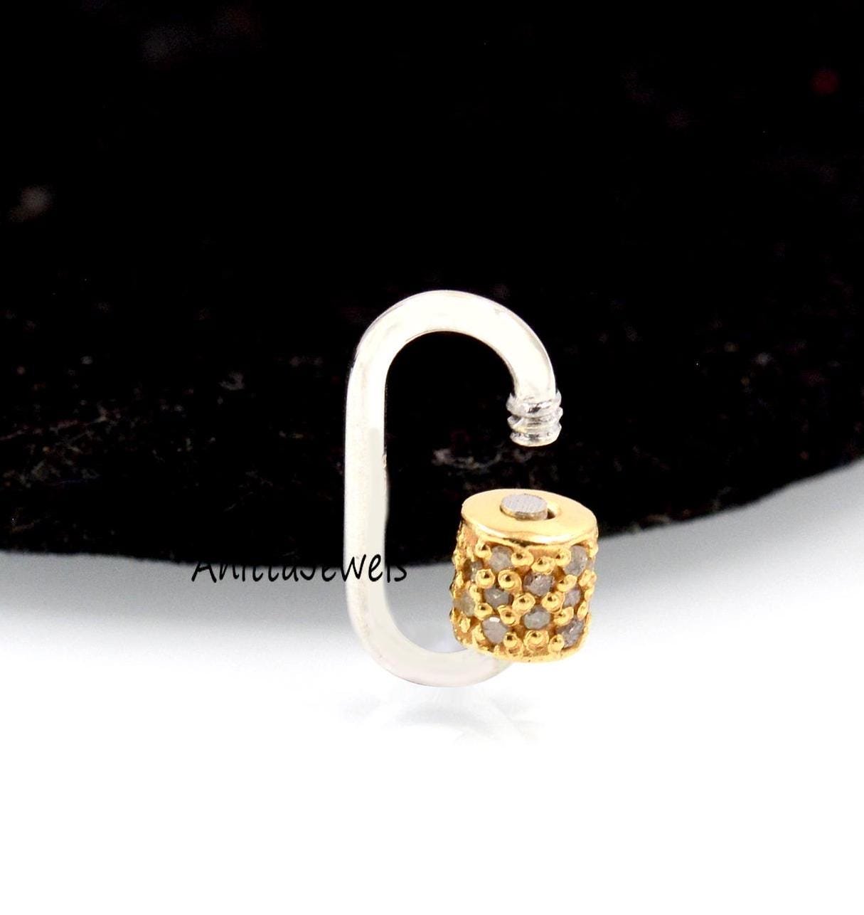 925 Silver Diamond Carabiner Lock: Handmade Oval Pendant - View 4 - Anitta Jewels | SKU: etsy_908548210 925 Silver Diamond Carabiner Lock: Handmade Oval Pendant - View 4 - Anitta Jewels | SKU: etsy_908548210