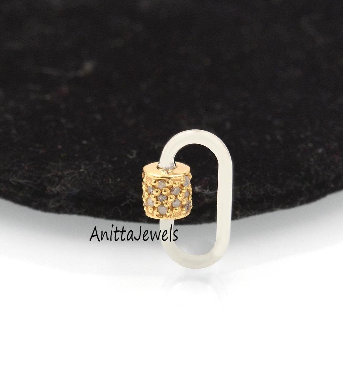 925 Silver Diamond Carabiner Lock: Handmade Oval Pendant - View 5 - Anitta Jewels | SKU: etsy_908548210 925 Silver Diamond Carabiner Lock: Handmade Oval Pendant - View 5 - Anitta Jewels | SKU: etsy_908548210