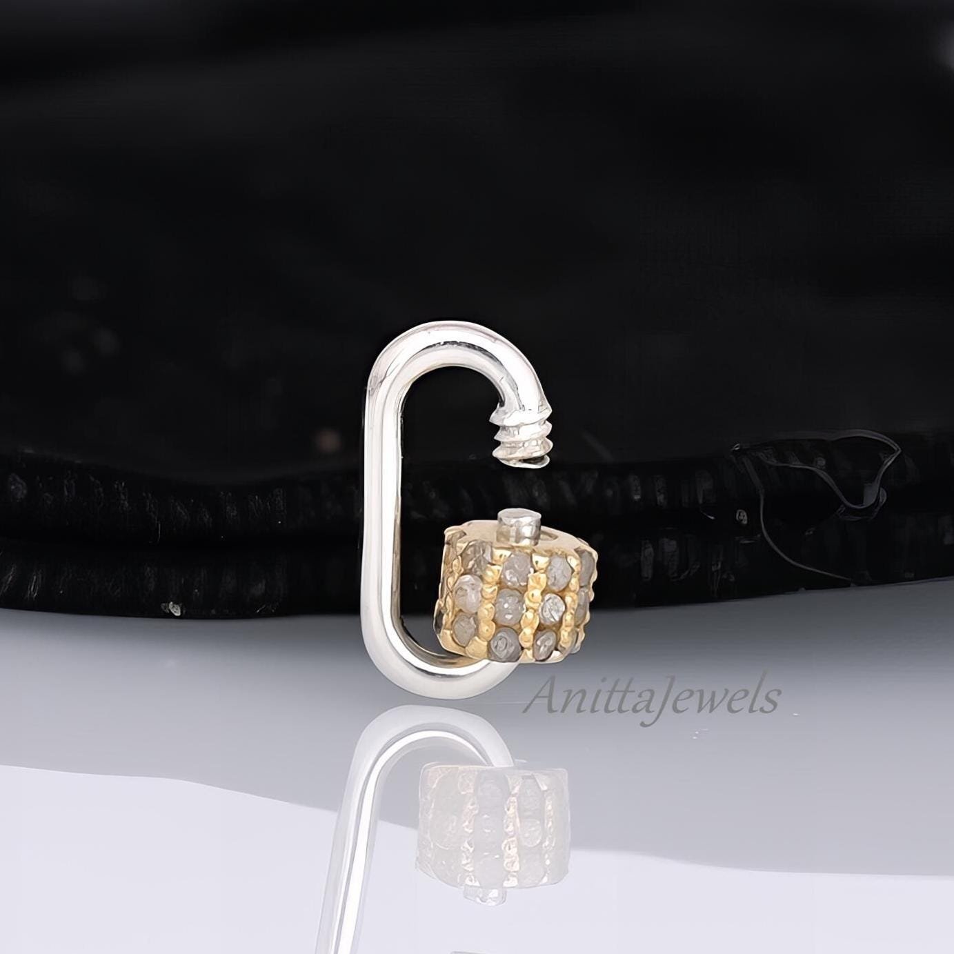 925 Silver Diamond Carabiner Lock: Two Tone Handmade Jewelry - Anitta Jewels | SKU: etsy_868597865 925 Silver Diamond Carabiner Lock: Two Tone Handmade Jewelry - Anitta Jewels | SKU: etsy_868597865