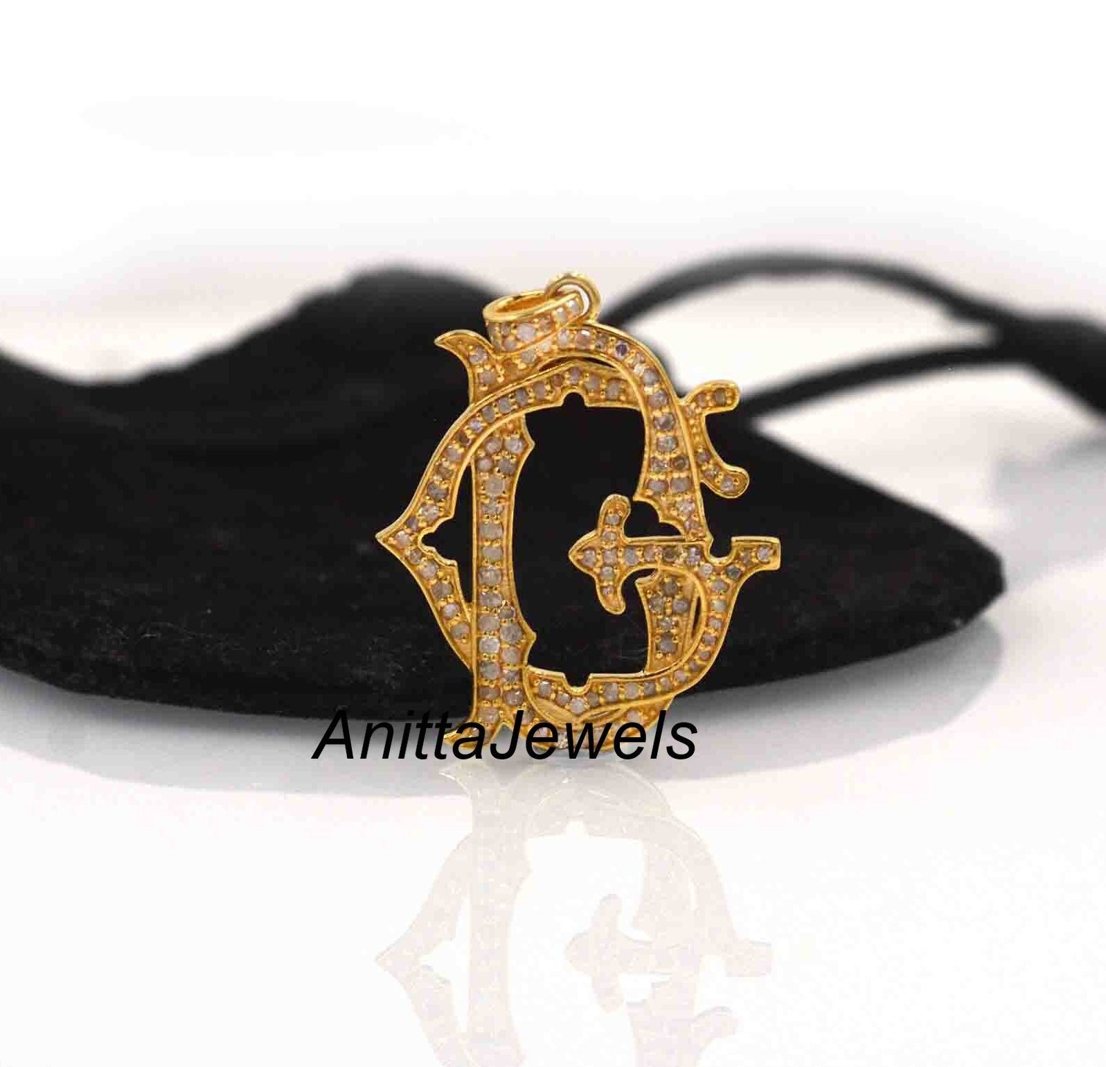925 Silver Diamond Pave Monogram Pendant - Custom 2 Letter - View 5 - Anitta Jewels | SKU: etsy_963850127 925 Silver Diamond Pave Monogram Pendant - Custom 2 Letter - View 5 - Anitta Jewels | SKU: etsy_963850127