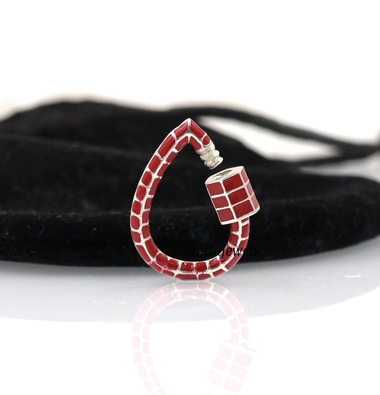 925 Silver Enamel Drop Carabiner Lock: Handmade Charm (24x18 MM) - View 2 - Anitta Jewels | SKU: etsy_1066098041 925 Silver Enamel Drop Carabiner Lock: Handmade Charm (24x18 MM) - View 2 - Anitta Jewels | SKU: etsy_1066098041
