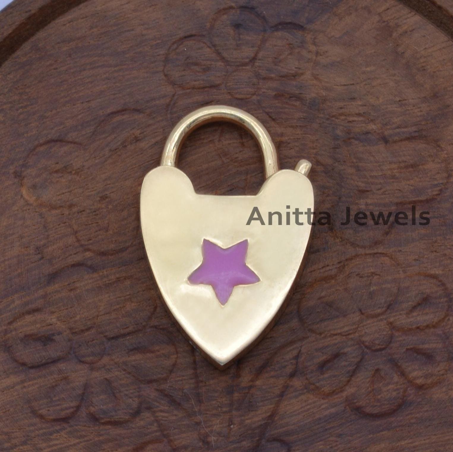 925 Silver Enamel Star Heart Padlock: Handmade Jewelry (30x20 MM) - Anitta Jewels | SKU: etsy_908897897 925 Silver Enamel Star Heart Padlock: Handmade Jewelry (30x20 MM) - Anitta Jewels | SKU: etsy_908897897