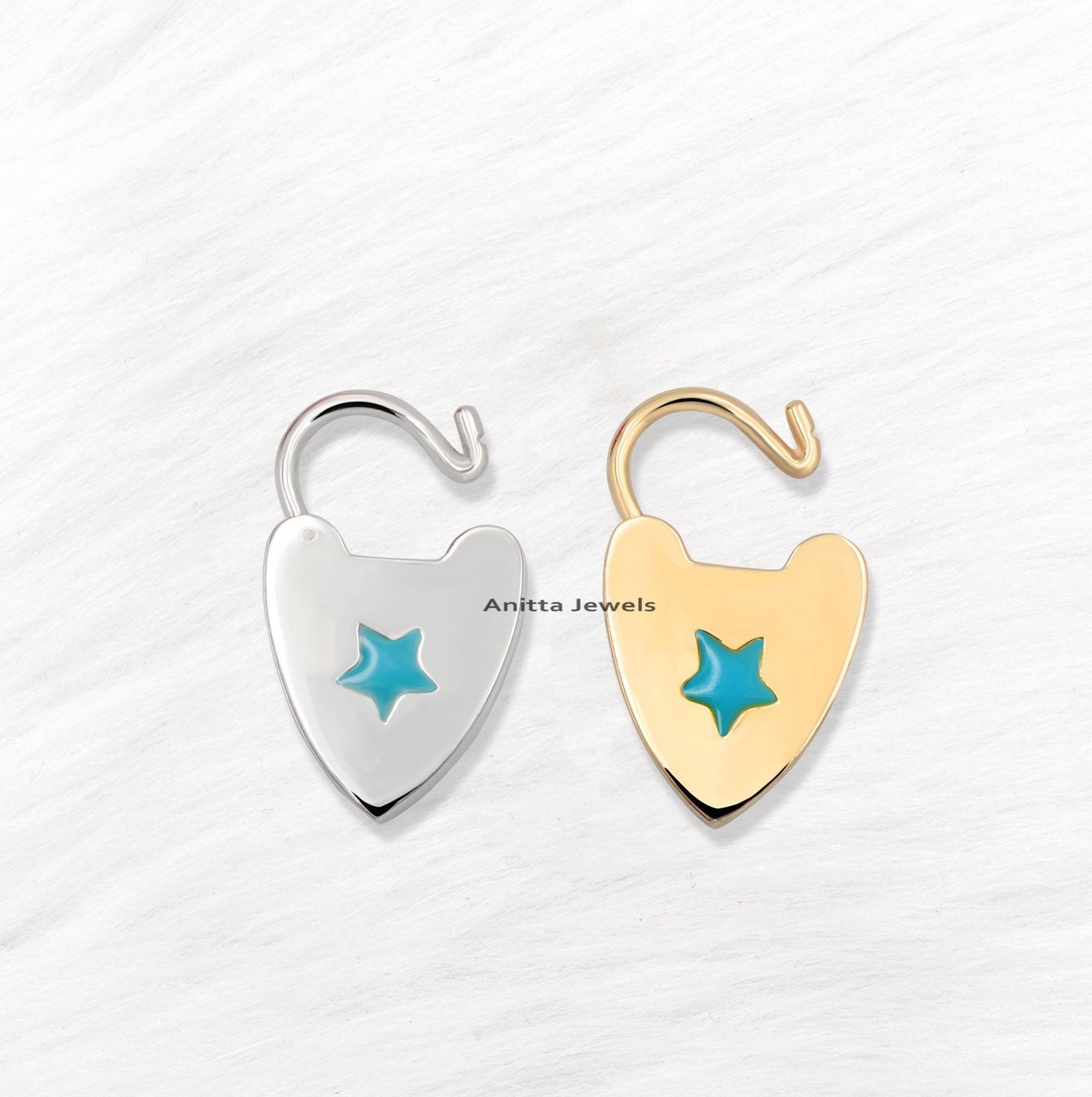925 Silver Enamel Star Heart Padlock: Handmade Jewelry (30x20 MM) - View 3 - Anitta Jewels | SKU: etsy_908897897 925 Silver Enamel Star Heart Padlock: Handmade Jewelry (30x20 MM) - View 3 - Anitta Jewels | SKU: etsy_908897897