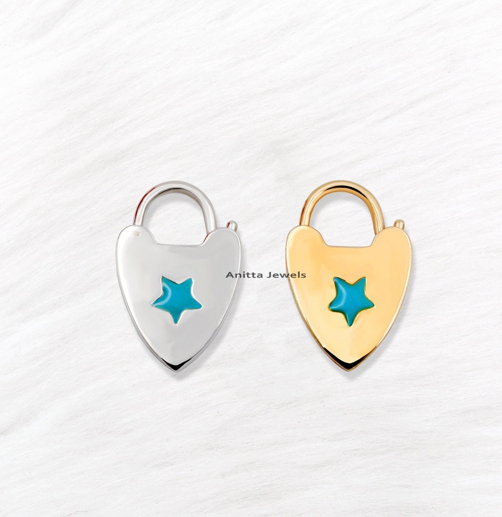 925 Silver Enamel Star Heart Padlock: Handmade Jewelry (30x20 MM) - View 4 - Anitta Jewels | SKU: etsy_908897897 925 Silver Enamel Star Heart Padlock: Handmade Jewelry (30x20 MM) - View 4 - Anitta Jewels | SKU: etsy_908897897
