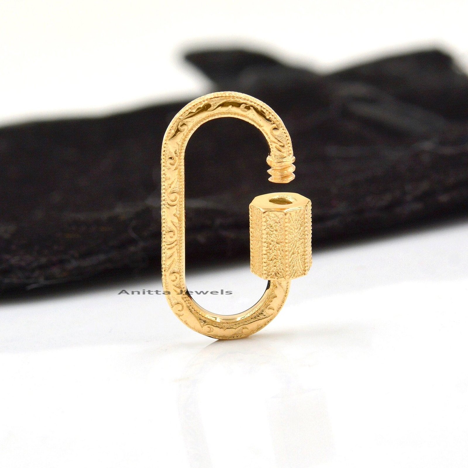 925 Silver Engraved Carabiner Lock: Handmade Designer Pendant - Anitta Jewels | SKU: etsy_905734624 925 Silver Engraved Carabiner Lock: Handmade Designer Pendant - Anitta Jewels | SKU: etsy_905734624