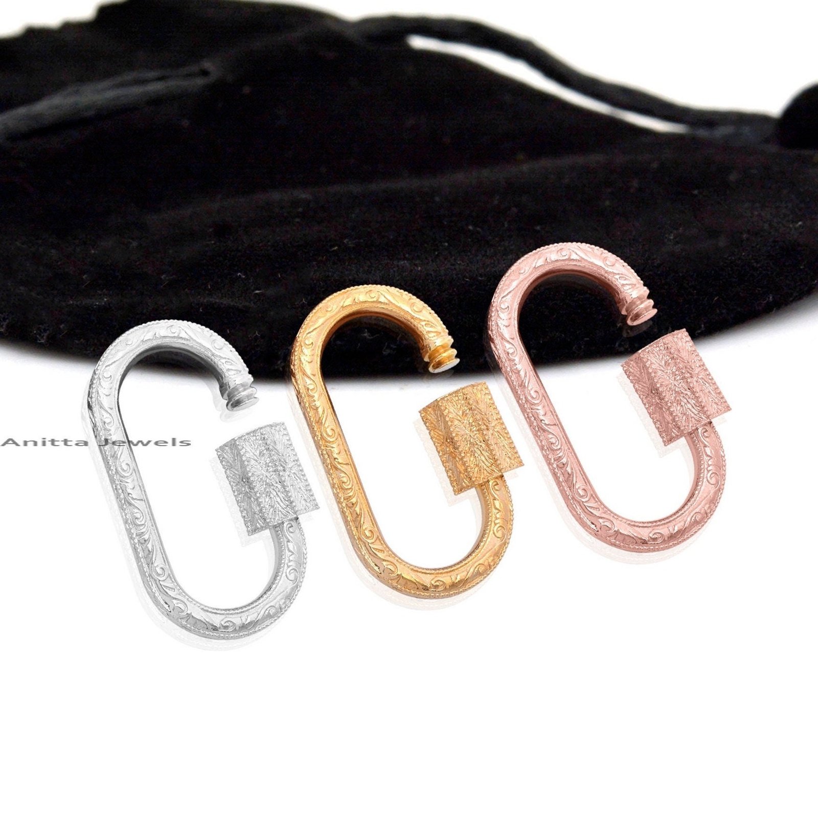 925 Silver Engraved Carabiner Lock: Handmade Designer Pendant - View 2 - Anitta Jewels | SKU: etsy_905734624 925 Silver Engraved Carabiner Lock: Handmade Designer Pendant - View 2 - Anitta Jewels | SKU: etsy_905734624