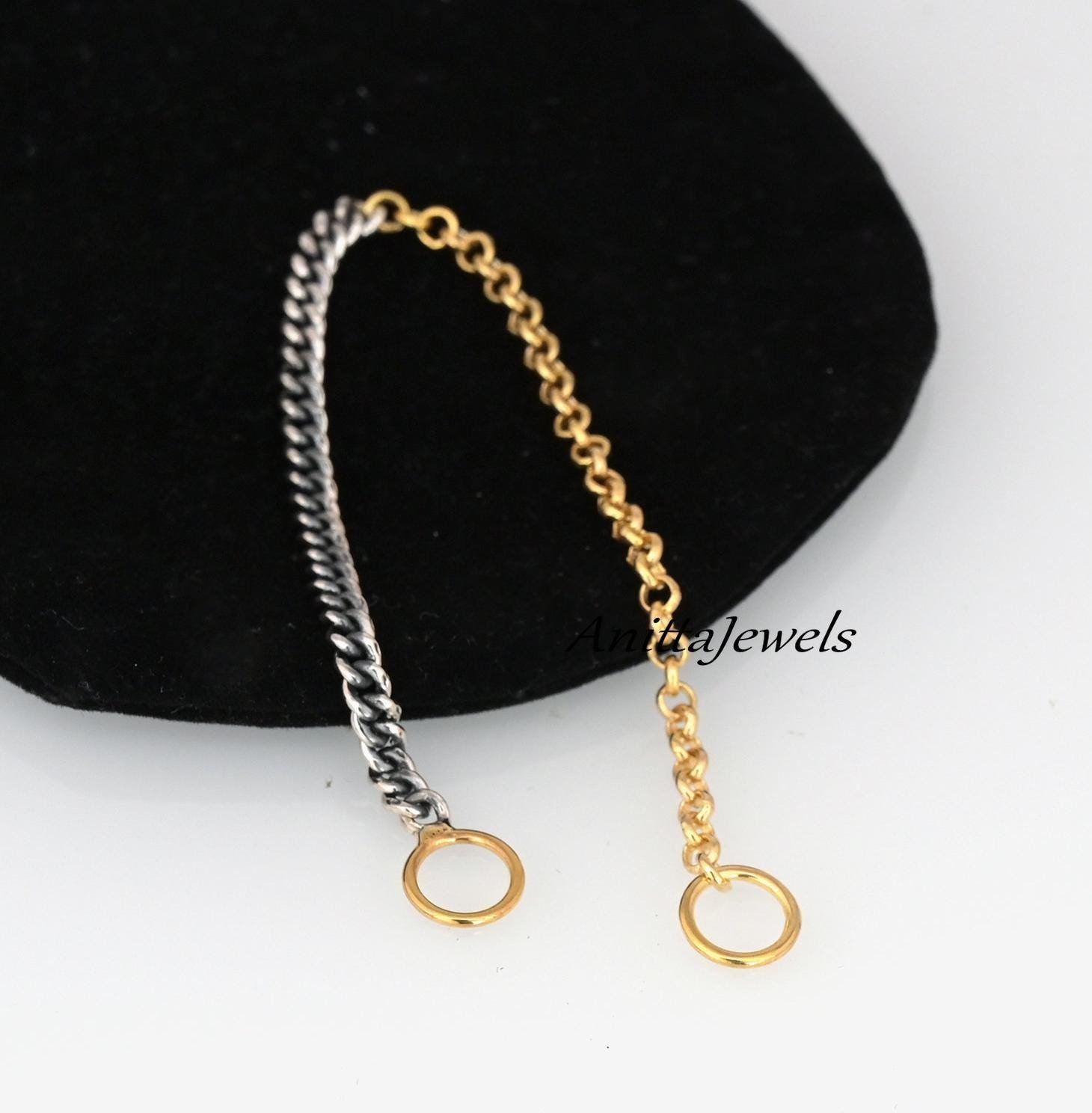 925 Silver Half Rolo Half Oxidized Curb Chain Bracelet - View 4 - Anitta Jewels | SKU: etsy_1751054211 925 Silver Half Rolo Half Oxidized Curb Chain Bracelet - View 4 - Anitta Jewels | SKU: etsy_1751054211