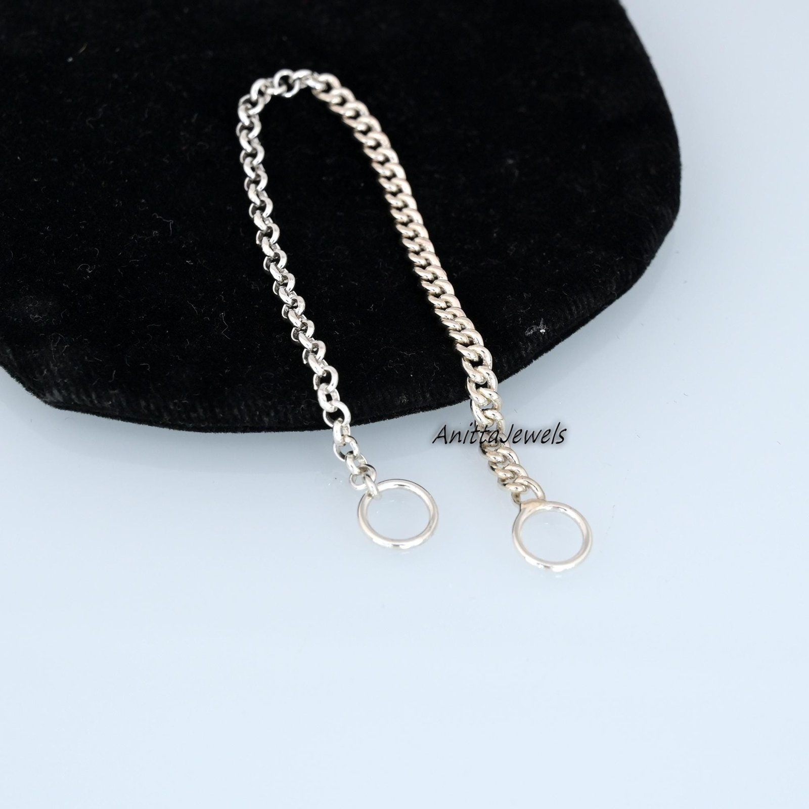 925 Silver Half Rolo Half Oxidized Curb Chain Bracelet - View 5 - Anitta Jewels | SKU: etsy_1751054211 925 Silver Half Rolo Half Oxidized Curb Chain Bracelet - View 5 - Anitta Jewels | SKU: etsy_1751054211