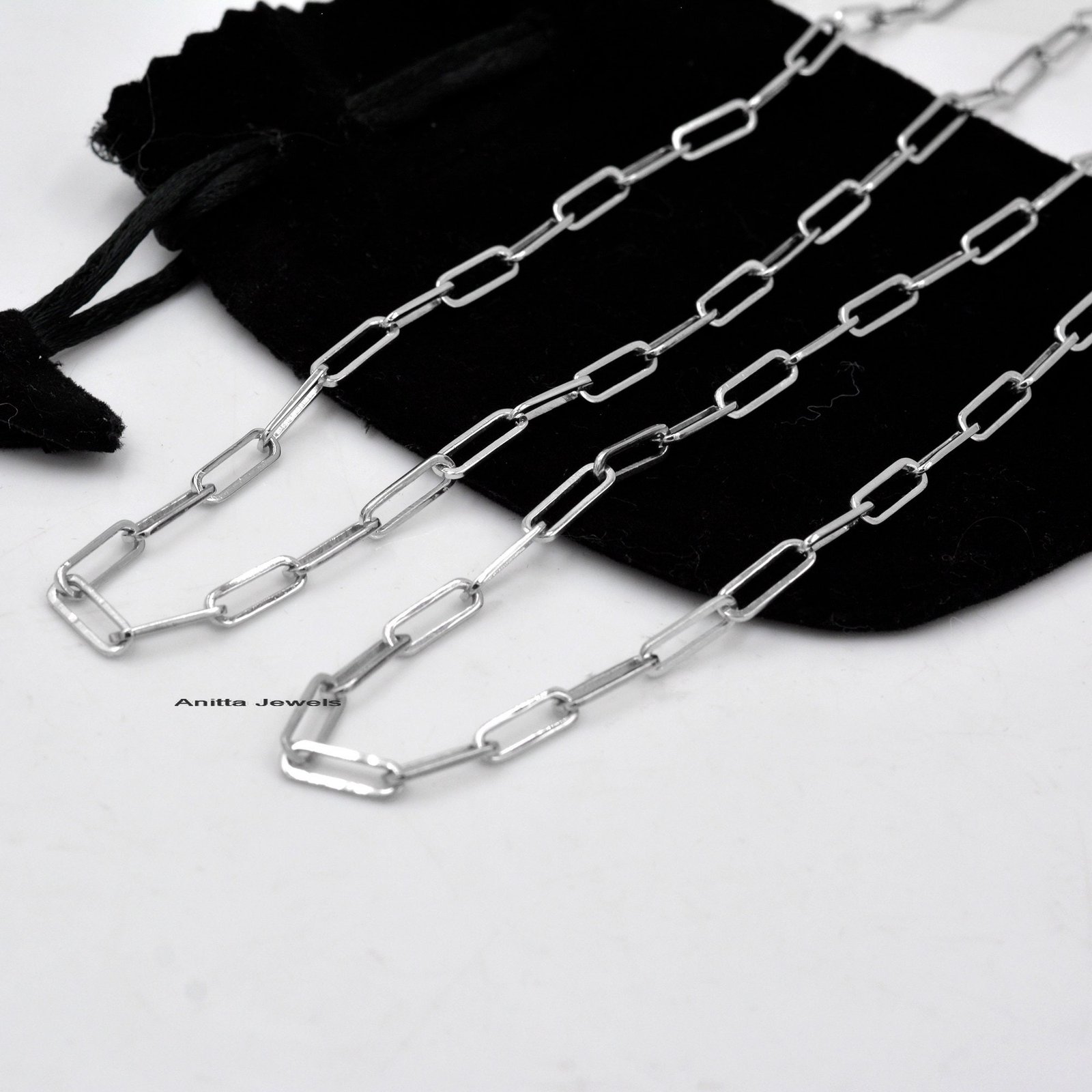 925 Silver Handmade Paperclip Chain Necklace: Rectangle Link - View 6 - Anitta Jewels | SKU: etsy_713752920 925 Silver Handmade Paperclip Chain Necklace: Rectangle Link - View 6 - Anitta Jewels | SKU: etsy_713752920