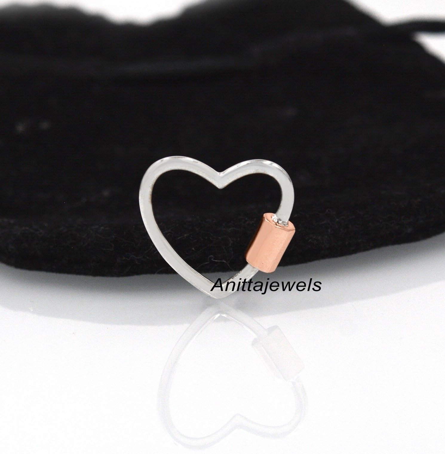 925 Silver Heart Carabiner Necklace: Two-Tone Heart Lock Pendant - View 6 - Anitta Jewels | SKU: etsy_694752431 925 Silver Heart Carabiner Necklace: Two-Tone Heart Lock Pendant - View 6 - Anitta Jewels | SKU: etsy_694752431