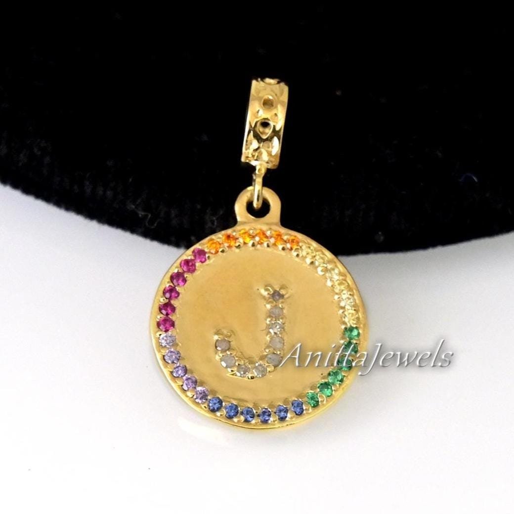 925 Silver Initial Disc Pendant: Multi Gemstone Letter Charm - Anitta Jewels | SKU: etsy_1177314559 925 Silver Initial Disc Pendant: Multi Gemstone Letter Charm - Anitta Jewels | SKU: etsy_1177314559