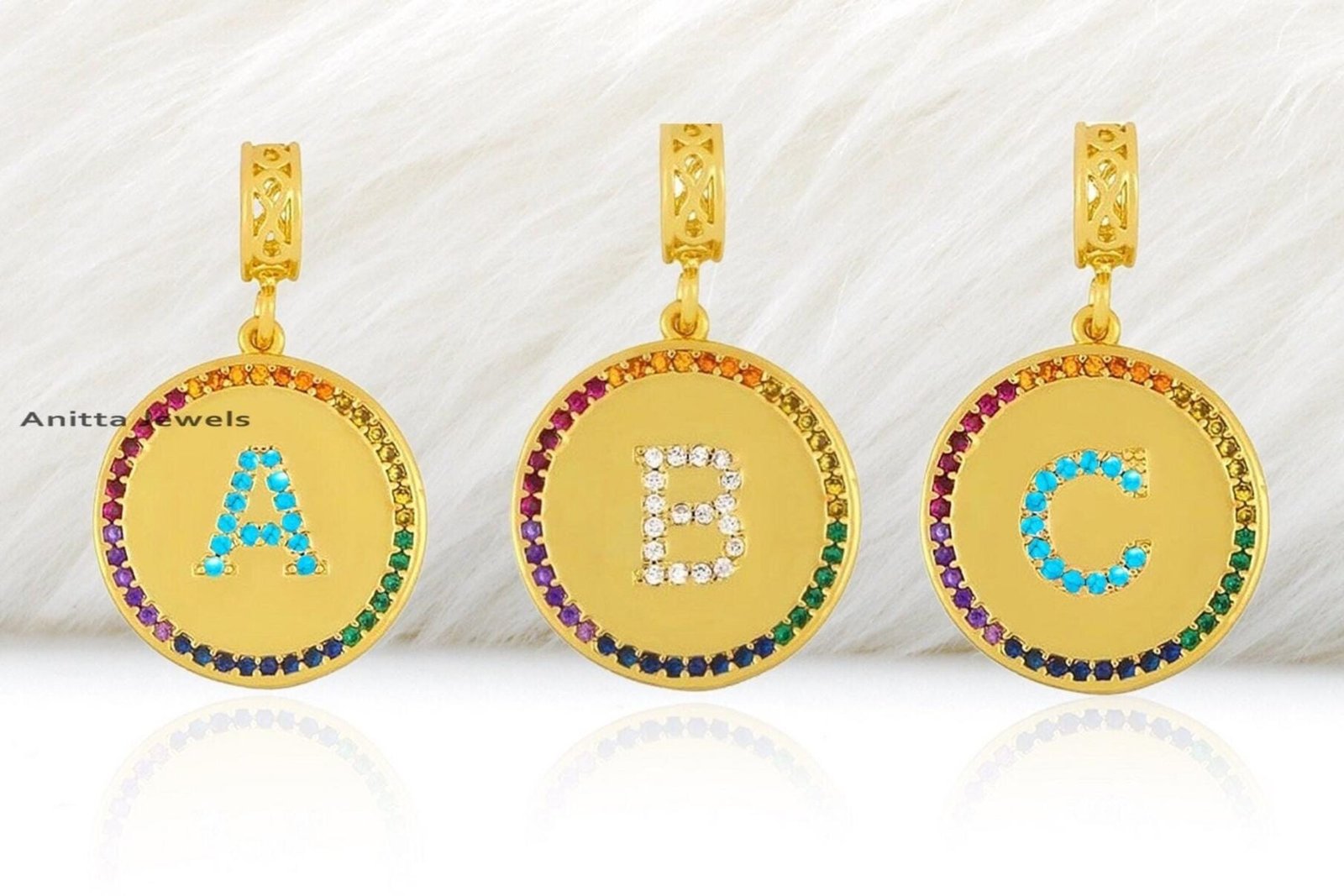 925 Silver Initial Disc Pendant: Multi Gemstone Letter Charm - View 2 - Anitta Jewels | SKU: etsy_1177314559 925 Silver Initial Disc Pendant: Multi Gemstone Letter Charm - View 2 - Anitta Jewels | SKU: etsy_1177314559
