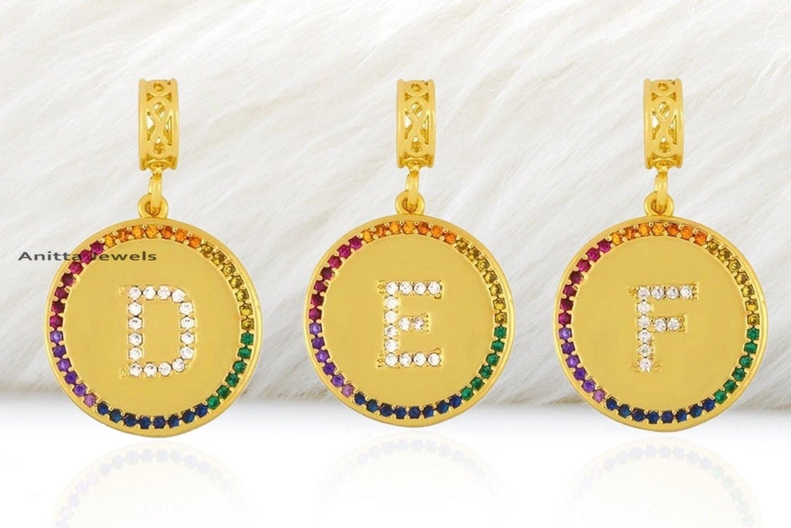 925 Silver Initial Disc Pendant: Multi Gemstone Letter Charm - View 3 - Anitta Jewels | SKU: etsy_1177314559 925 Silver Initial Disc Pendant: Multi Gemstone Letter Charm - View 3 - Anitta Jewels | SKU: etsy_1177314559