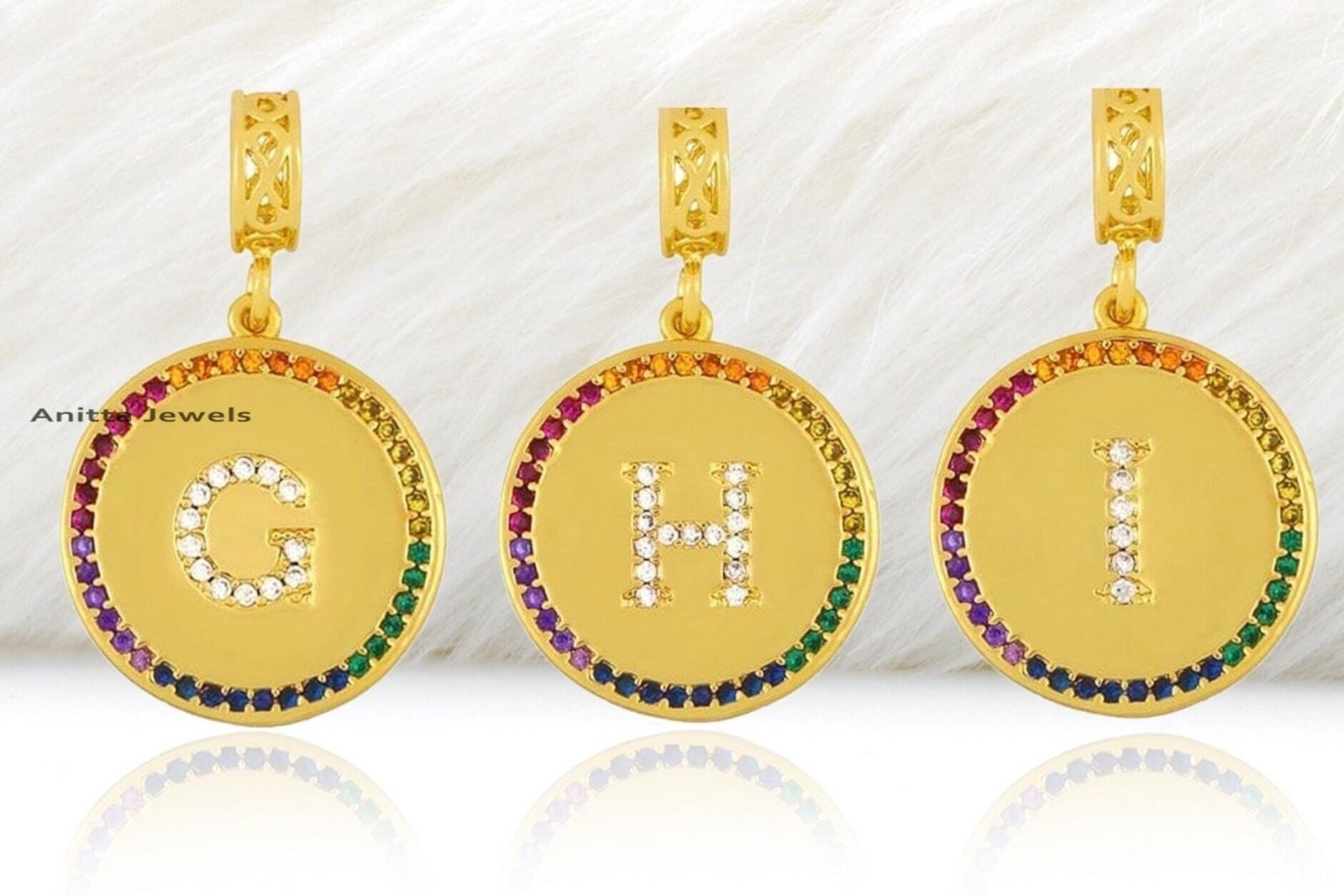 925 Silver Initial Disc Pendant: Multi Gemstone Letter Charm - View 4 - Anitta Jewels | SKU: etsy_1177314559 925 Silver Initial Disc Pendant: Multi Gemstone Letter Charm - View 4 - Anitta Jewels | SKU: etsy_1177314559
