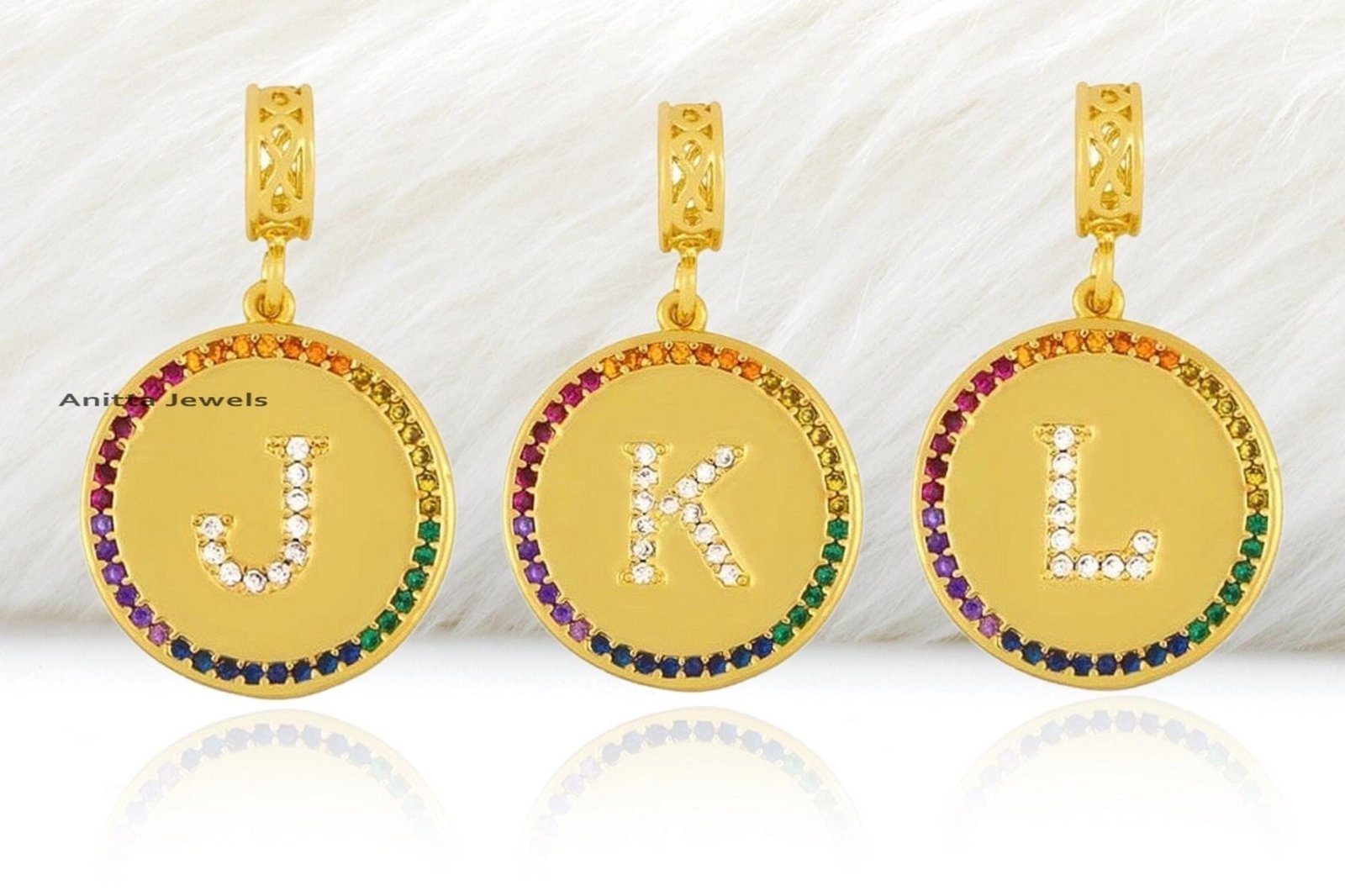 925 Silver Initial Disc Pendant: Multi Gemstone Letter Charm - View 5 - Anitta Jewels | SKU: etsy_1177314559 925 Silver Initial Disc Pendant: Multi Gemstone Letter Charm - View 5 - Anitta Jewels | SKU: etsy_1177314559