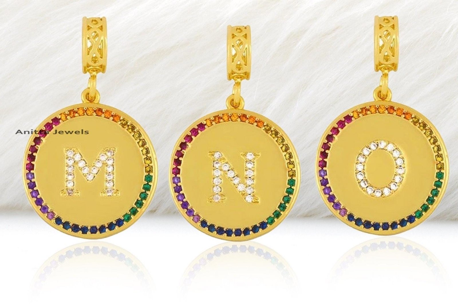 925 Silver Initial Disc Pendant: Multi Gemstone Letter Charm - View 6 - Anitta Jewels | SKU: etsy_1177314559 925 Silver Initial Disc Pendant: Multi Gemstone Letter Charm - View 6 - Anitta Jewels | SKU: etsy_1177314559