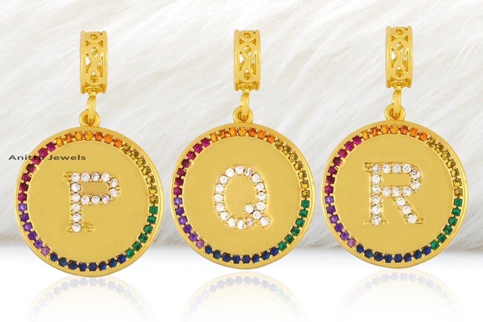 925 Silver Initial Disc Pendant: Multi Gemstone Letter Charm - View 7 - Anitta Jewels | SKU: etsy_1177314559 925 Silver Initial Disc Pendant: Multi Gemstone Letter Charm - View 7 - Anitta Jewels | SKU: etsy_1177314559