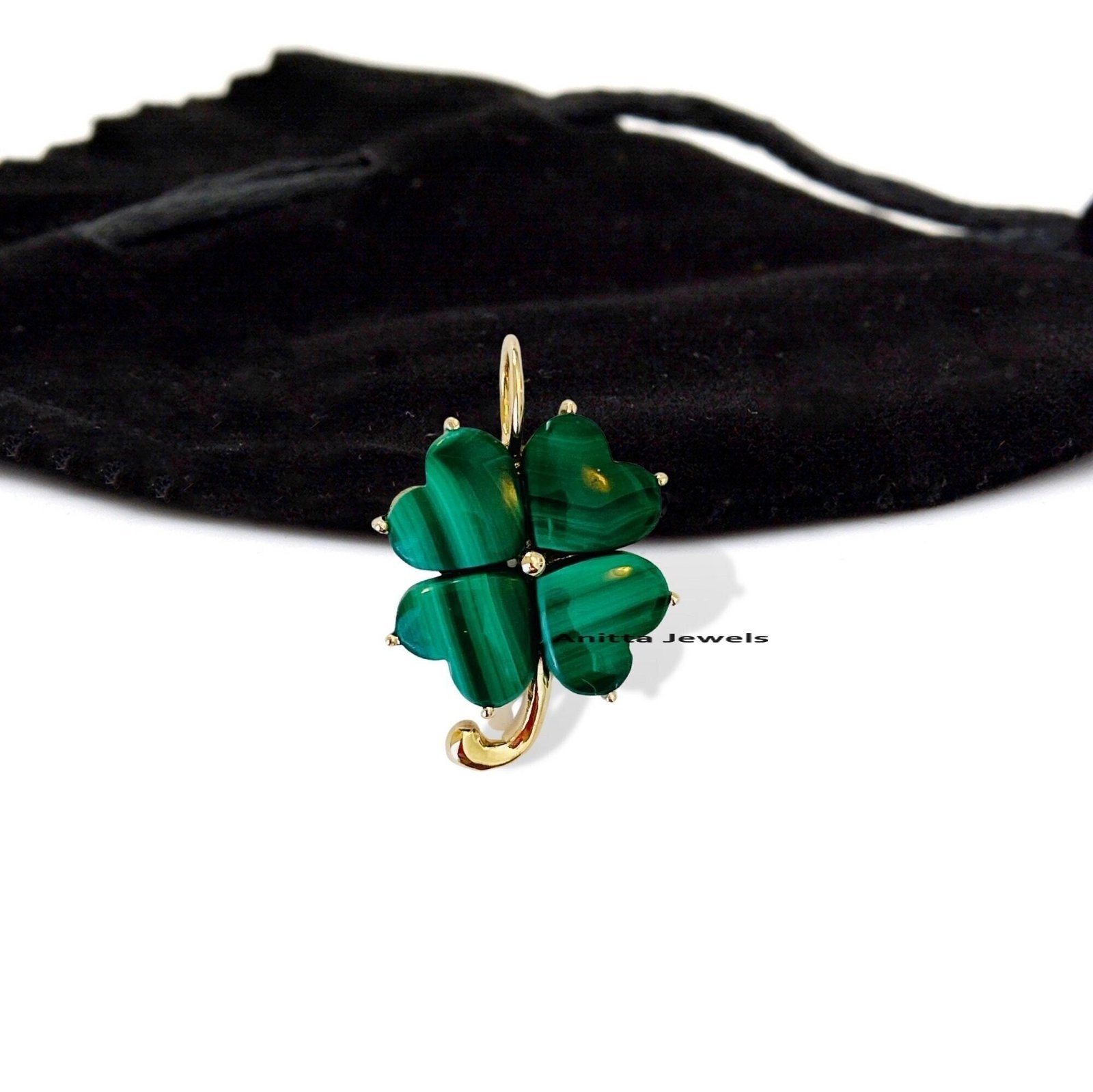 925 Silver Malachite Four Leaf Heart Pendant Charm - View 2 - Anitta Jewels | SKU: etsy_1442163640 925 Silver Malachite Four Leaf Heart Pendant Charm - View 2 - Anitta Jewels | SKU: etsy_1442163640