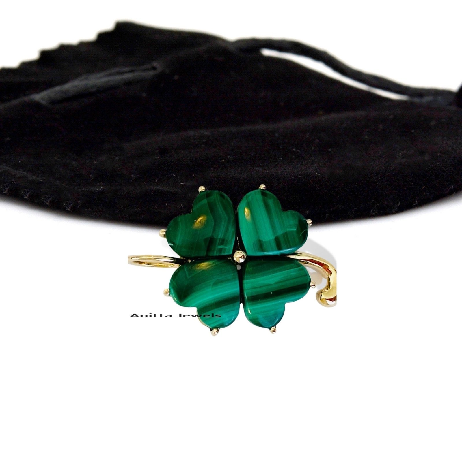 925 Silver Malachite Four Leaf Heart Pendant Charm - View 3 - Anitta Jewels | SKU: etsy_1442163640 925 Silver Malachite Four Leaf Heart Pendant Charm - View 3 - Anitta Jewels | SKU: etsy_1442163640