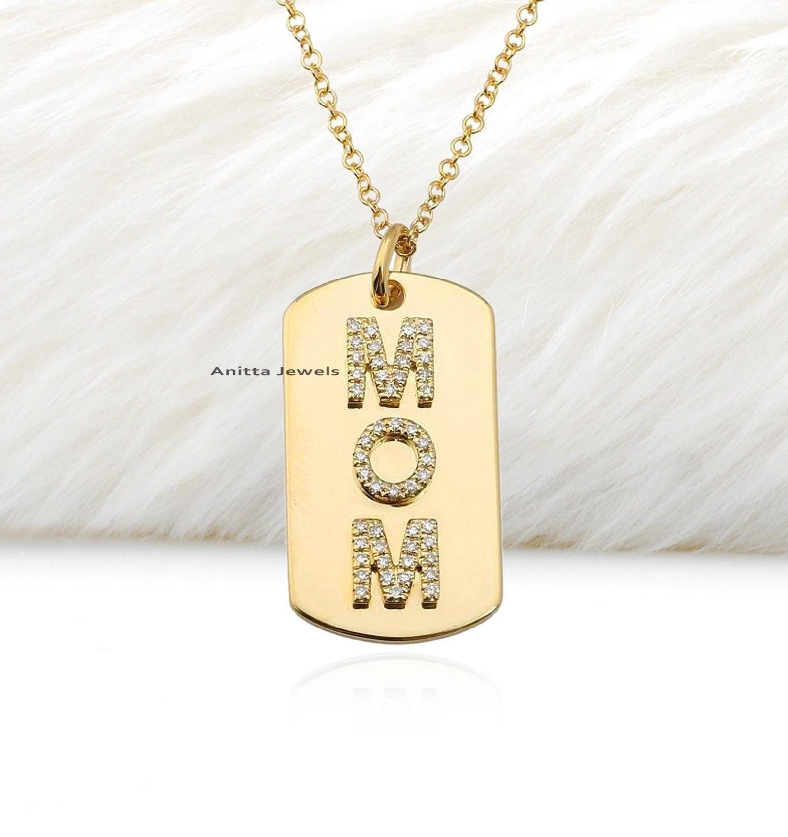 925 Silver Moissanite MOM Dog Tag Pendant - View 2 - Anitta Jewels | SKU: etsy_1172208915 925 Silver Moissanite MOM Dog Tag Pendant - View 2 - Anitta Jewels | SKU: etsy_1172208915