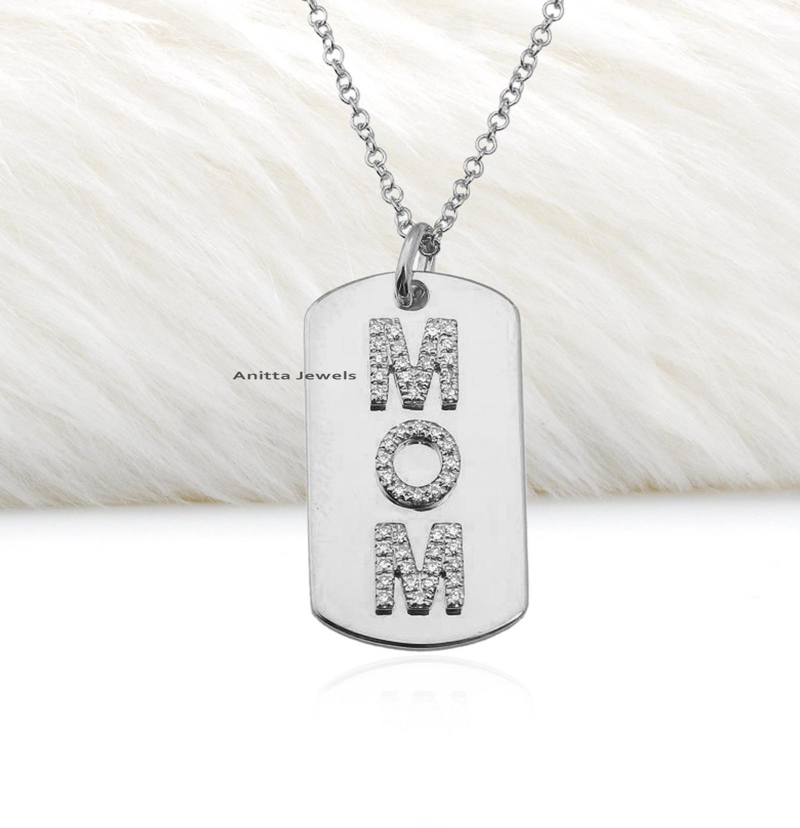 925 Silver Moissanite MOM Dog Tag Pendant - View 3 - Anitta Jewels | SKU: etsy_1172208915 925 Silver Moissanite MOM Dog Tag Pendant - View 3 - Anitta Jewels | SKU: etsy_1172208915