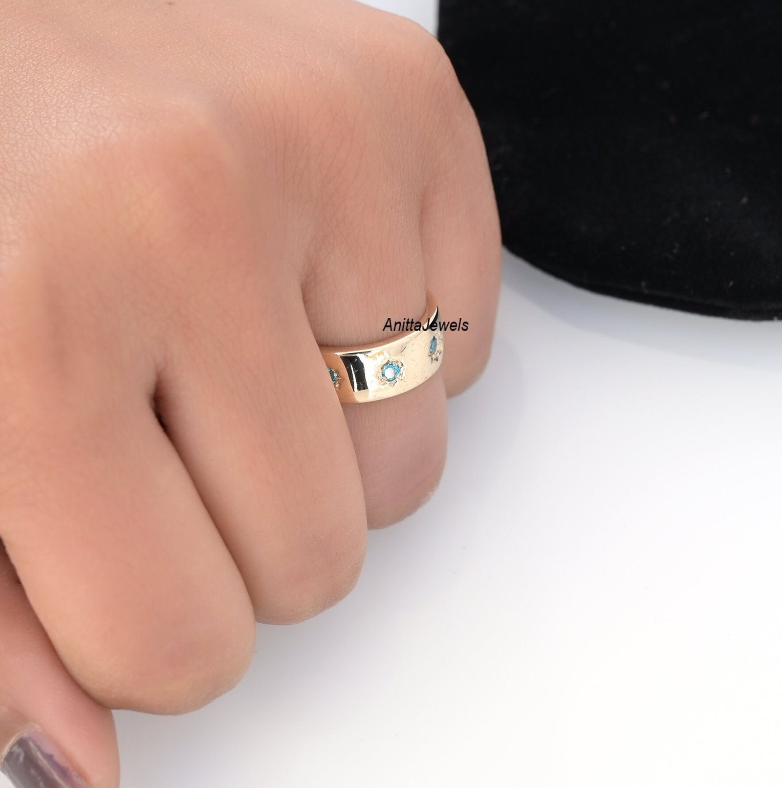 925 Silver Multi Gemstone Cigar Band Ring - View 2 - Anitta Jewels | SKU: etsy_1206771567 925 Silver Multi Gemstone Cigar Band Ring - View 2 - Anitta Jewels | SKU: etsy_1206771567