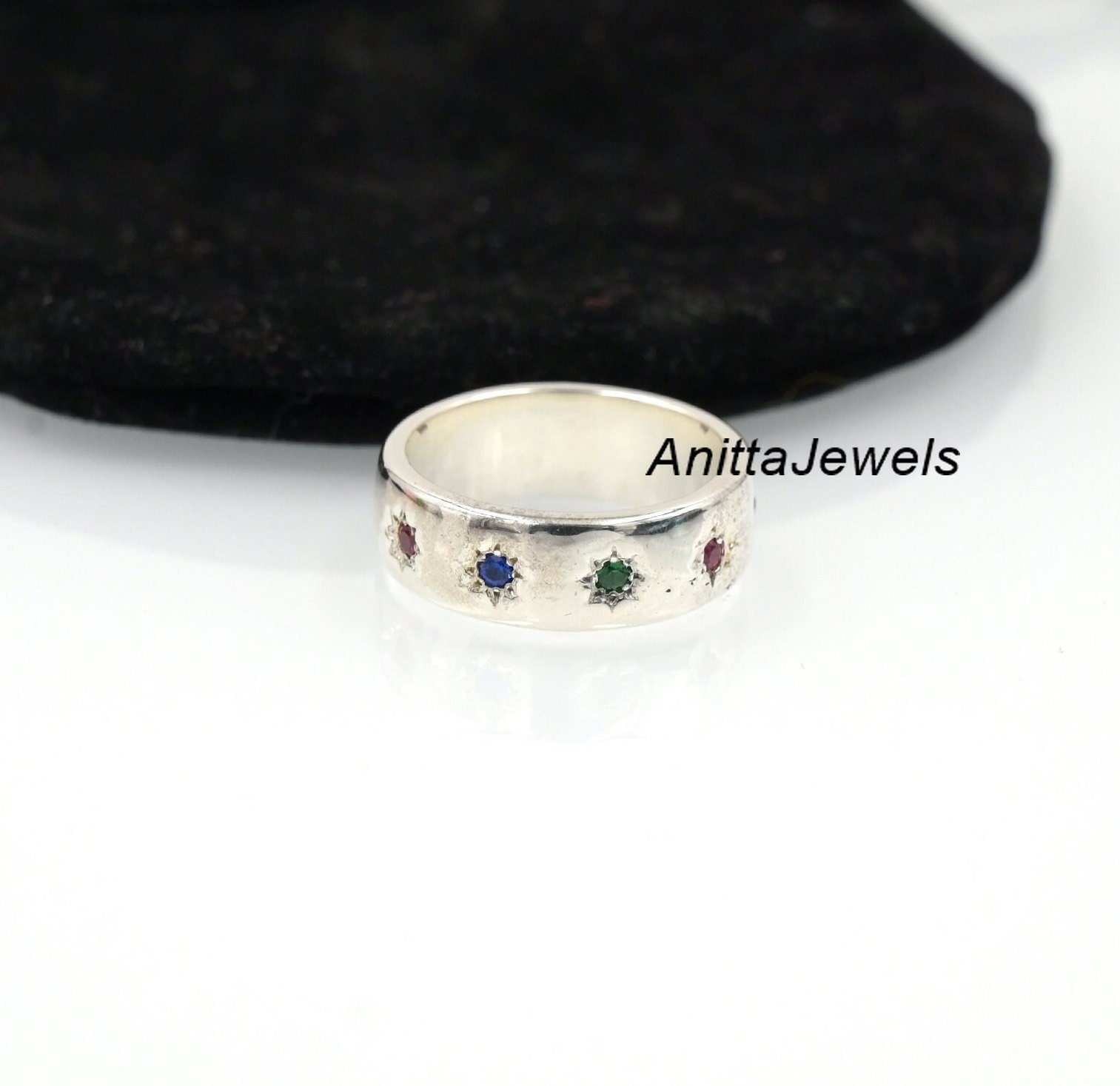 925 Silver Multi Gemstone Cigar Band Ring - View 7 - Anitta Jewels | SKU: etsy_1206771567 925 Silver Multi Gemstone Cigar Band Ring - View 7 - Anitta Jewels | SKU: etsy_1206771567