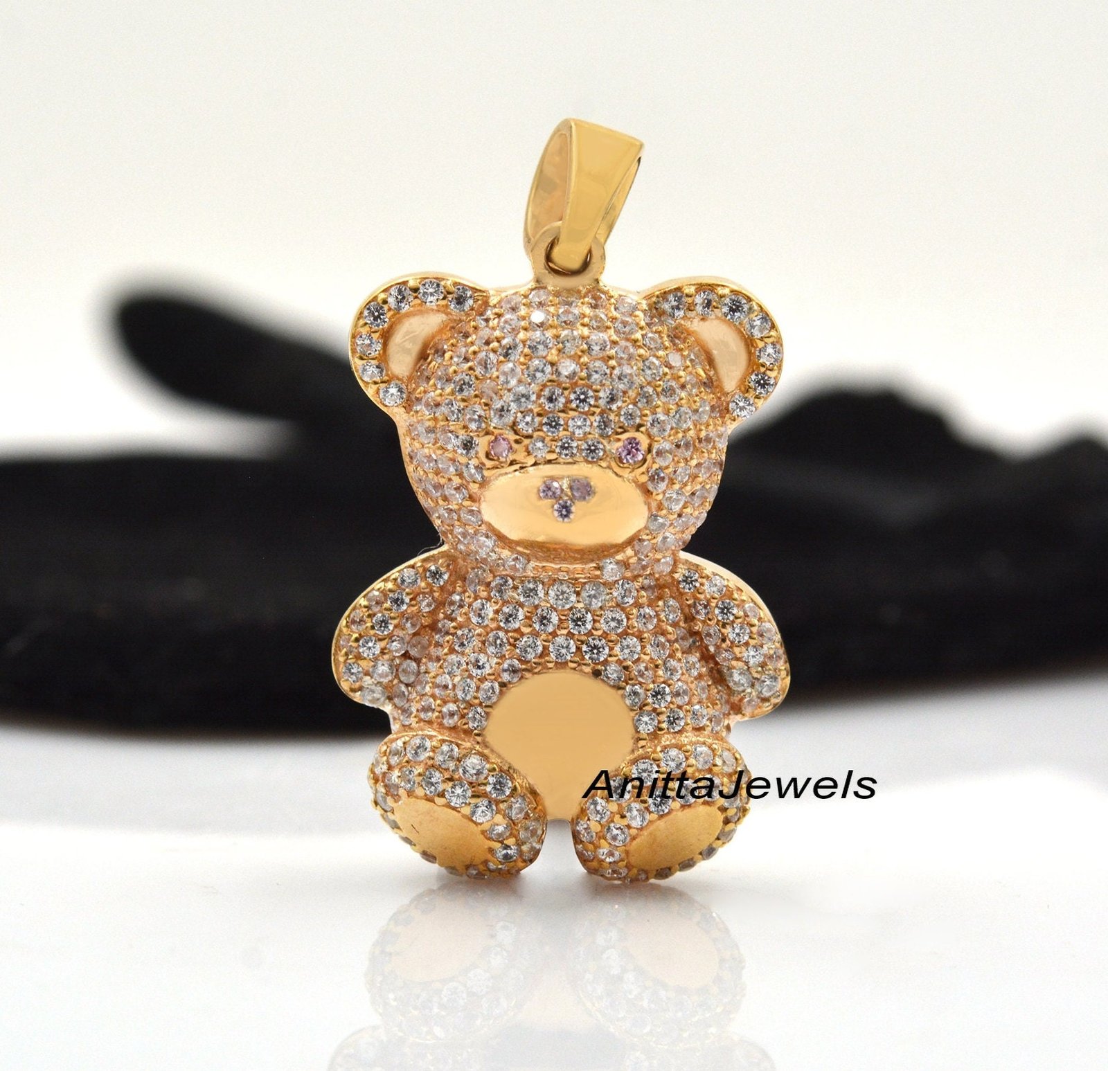 925 Silver Pave Diamond Teddy Bear Pendant - Valentine Jewelry - Anitta Jewels | SKU: etsy_1694912540 925 Silver Pave Diamond Teddy Bear Pendant - Valentine Jewelry - Anitta Jewels | SKU: etsy_1694912540