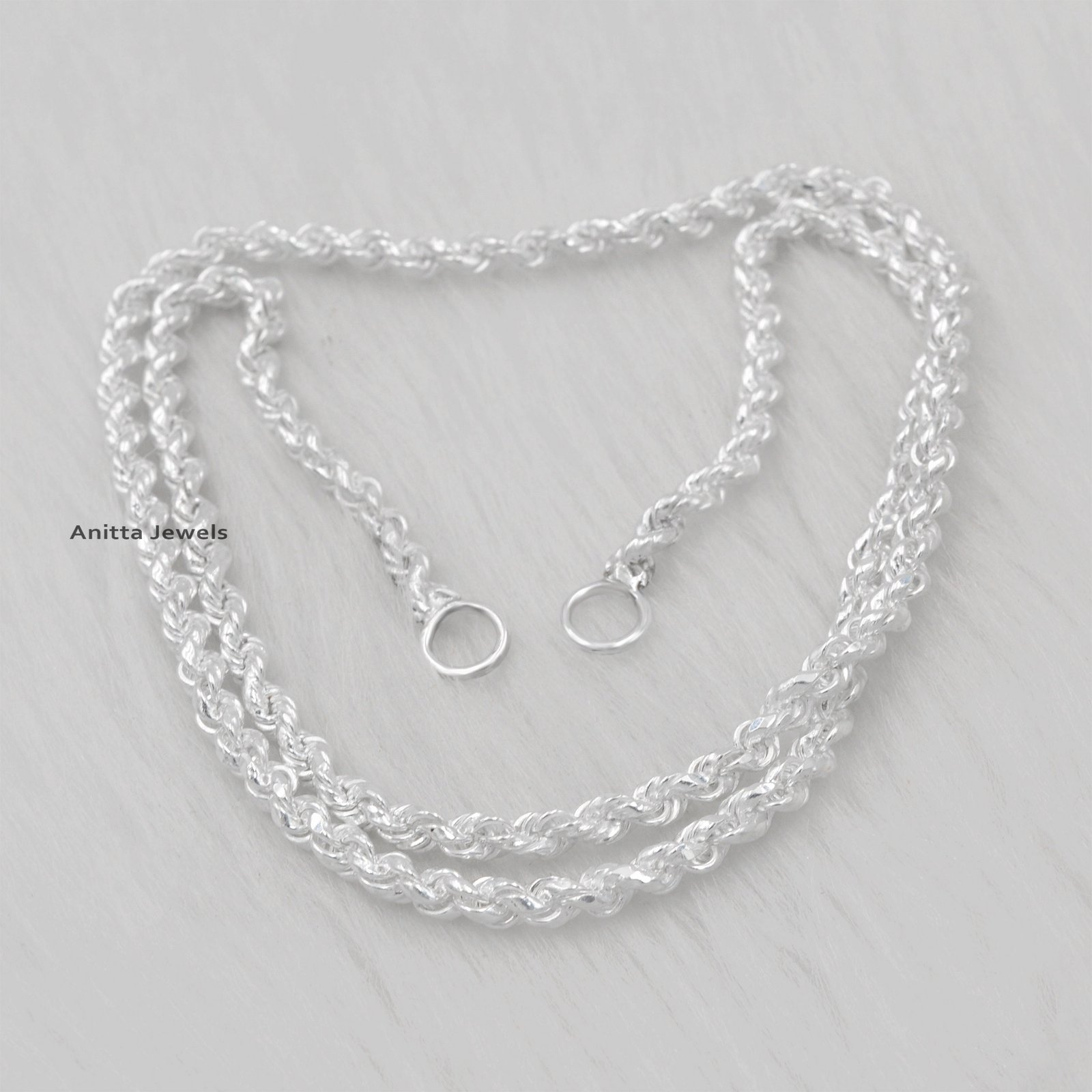 925 Silver Rope Chain Necklace: Handmade Oval Push Lock - View 4 - Anitta Jewels | SKU: etsy_1052929929 925 Silver Rope Chain Necklace: Handmade Oval Push Lock - View 4 - Anitta Jewels | SKU: etsy_1052929929