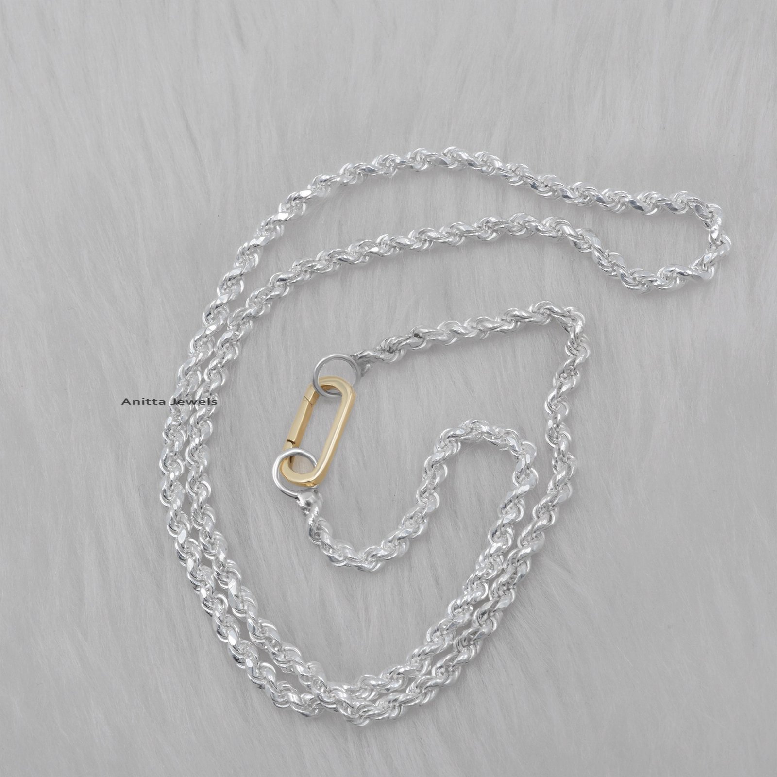 925 Silver Rope Chain Necklace: Handmade Oval Push Lock - View 5 - Anitta Jewels | SKU: etsy_1052929929 925 Silver Rope Chain Necklace: Handmade Oval Push Lock - View 5 - Anitta Jewels | SKU: etsy_1052929929