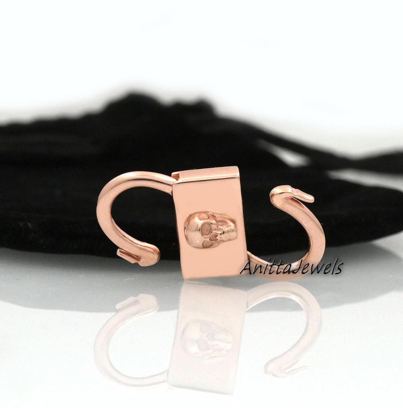 925 Silver Skull Padlock: 14K Gold Vermeil Halloween Connector - View 3 - Anitta Jewels | SKU: etsy_1036423695 925 Silver Skull Padlock: 14K Gold Vermeil Halloween Connector - View 3 - Anitta Jewels | SKU: etsy_1036423695