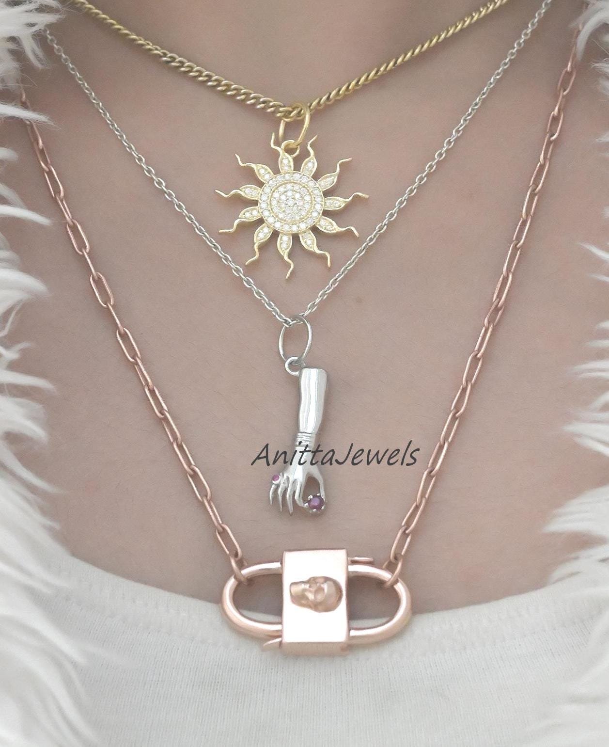 925 Silver Skull Padlock: 14K Gold Vermeil Halloween Connector - View 4 - Anitta Jewels | SKU: etsy_1036423695 925 Silver Skull Padlock: 14K Gold Vermeil Halloween Connector - View 4 - Anitta Jewels | SKU: etsy_1036423695