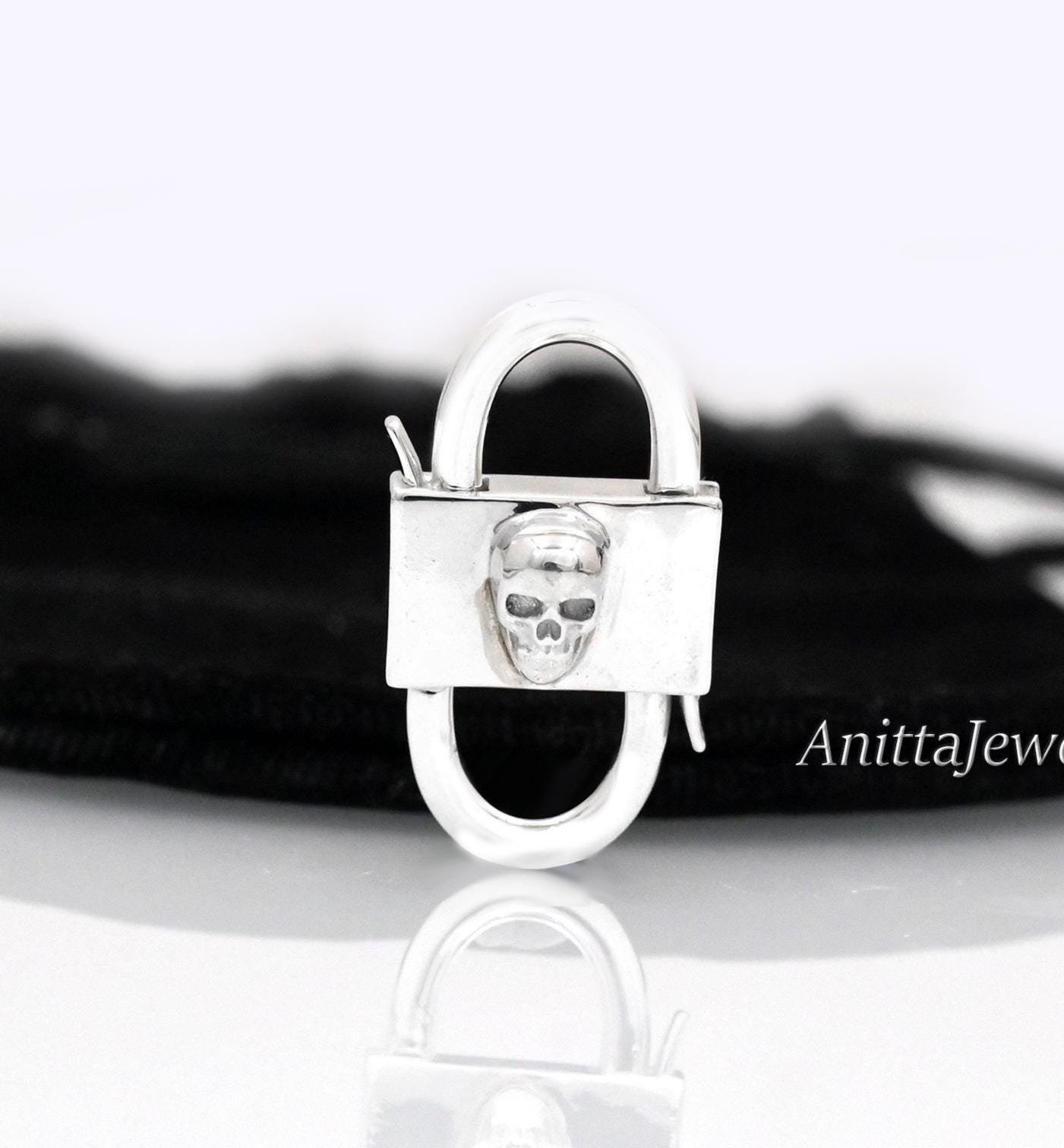 925 Silver Skull Padlock: 14K Gold Vermeil Halloween Connector - View 5 - Anitta Jewels | SKU: etsy_1036423695 925 Silver Skull Padlock: 14K Gold Vermeil Halloween Connector - View 5 - Anitta Jewels | SKU: etsy_1036423695
