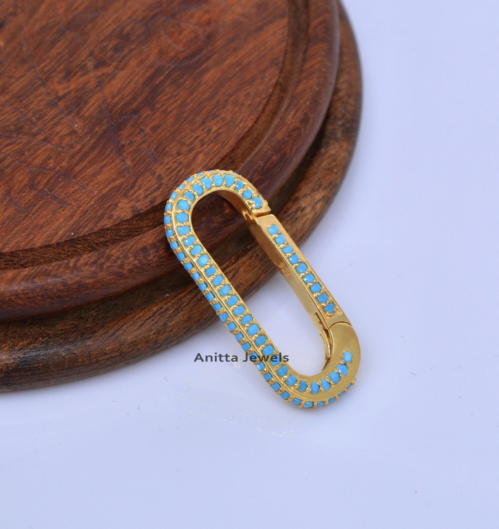 925 Silver Turquoise Enhancer Lock: Handmade Oval Charm Holder (25x10 MM) - View 3 - Anitta Jewels | SKU: etsy_1044603804 925 Silver Turquoise Enhancer Lock: Handmade Oval Charm Holder (25x10 MM) - View 3 - Anitta Jewels | SKU: etsy_1044603804