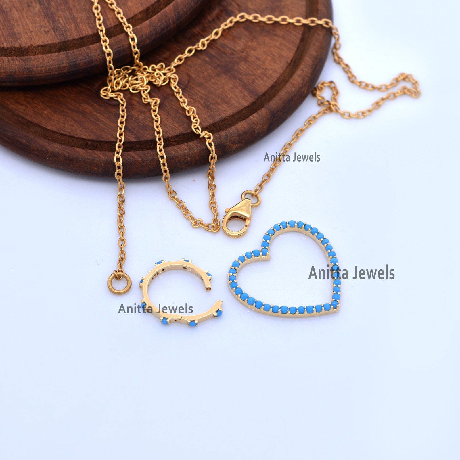 925 Silver Turquoise Heart Enhancer Necklace - Handmade Charm Holder - View 2 - Anitta Jewels | SKU: etsy_931273567 925 Silver Turquoise Heart Enhancer Necklace - Handmade Charm Holder - View 2 - Anitta Jewels | SKU: etsy_931273567