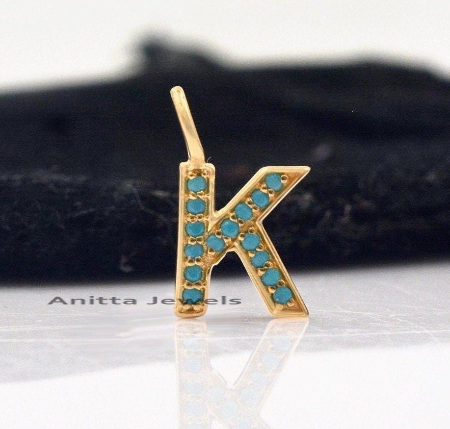 925 Silver Turquoise Initial Pendant: Custom Alphabet Charm - View 2 - Anitta Jewels | SKU: etsy_1096205238 925 Silver Turquoise Initial Pendant: Custom Alphabet Charm - View 2 - Anitta Jewels | SKU: etsy_1096205238