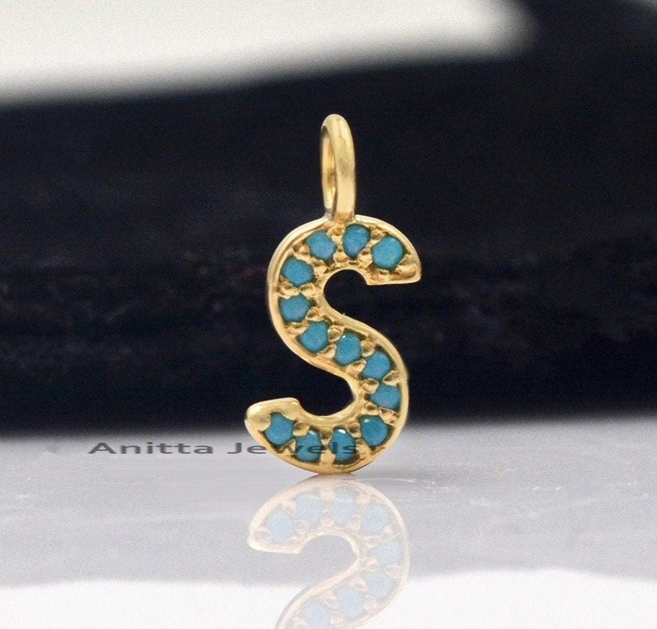 925 Silver Turquoise Initial Pendant: Custom Alphabet Charm - View 4 - Anitta Jewels | SKU: etsy_1096205238 925 Silver Turquoise Initial Pendant: Custom Alphabet Charm - View 4 - Anitta Jewels | SKU: etsy_1096205238