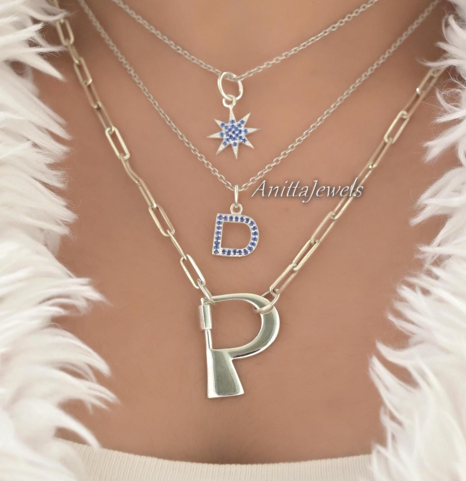 925 Silver Turquoise Initial Pendant: Custom Alphabet Charm - View 6 - Anitta Jewels | SKU: etsy_1096205238 925 Silver Turquoise Initial Pendant: Custom Alphabet Charm - View 6 - Anitta Jewels | SKU: etsy_1096205238