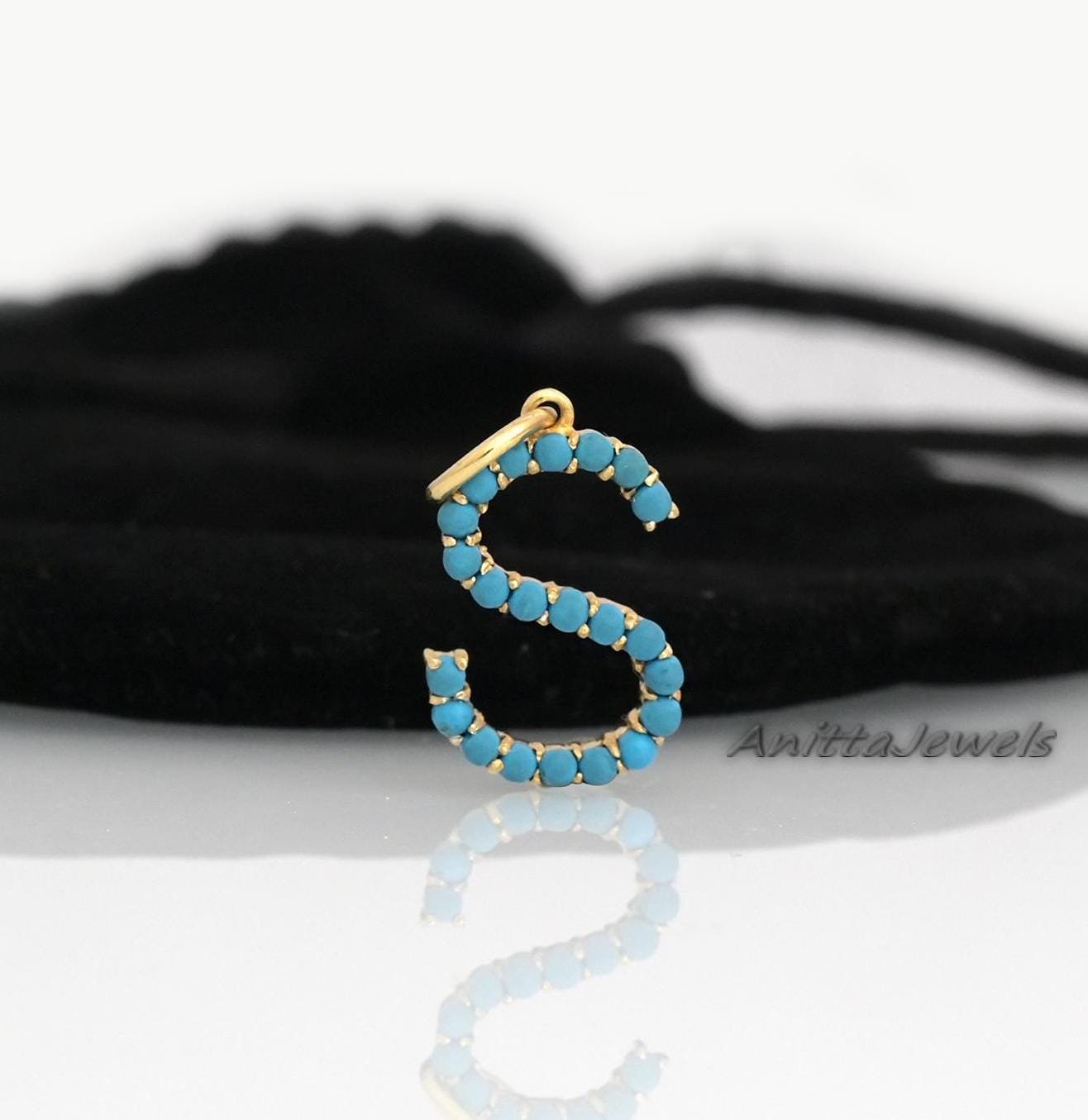 925 Silver Turquoise Letter Charm: Gemstone Alphabet Pendant - Anitta Jewels | SKU: etsy_931368898 925 Silver Turquoise Letter Charm: Gemstone Alphabet Pendant - Anitta Jewels | SKU: etsy_931368898