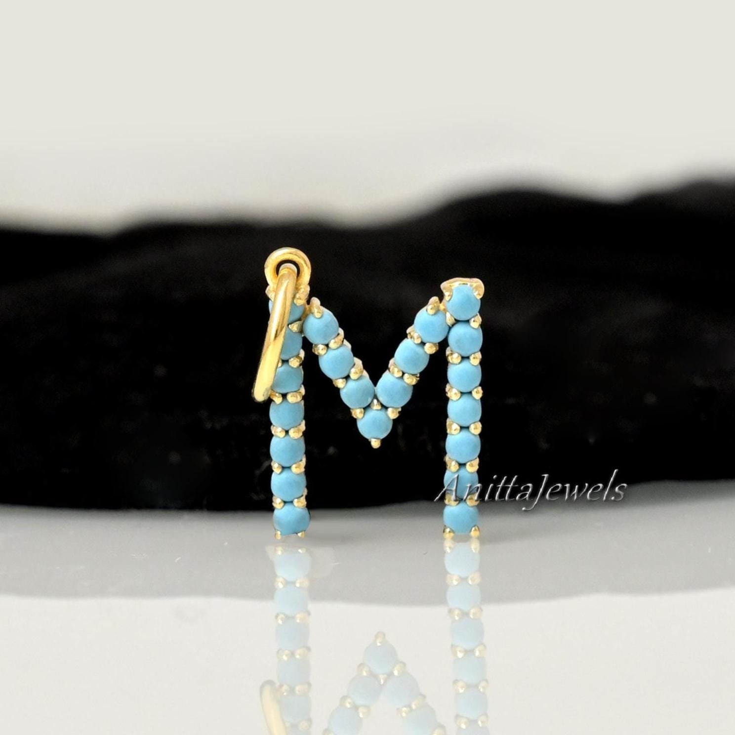 925 Silver Turquoise Letter Pendant: Handmade Alphabet Charm - Anitta Jewels | SKU: etsy_926356886 925 Silver Turquoise Letter Pendant: Handmade Alphabet Charm - Anitta Jewels | SKU: etsy_926356886