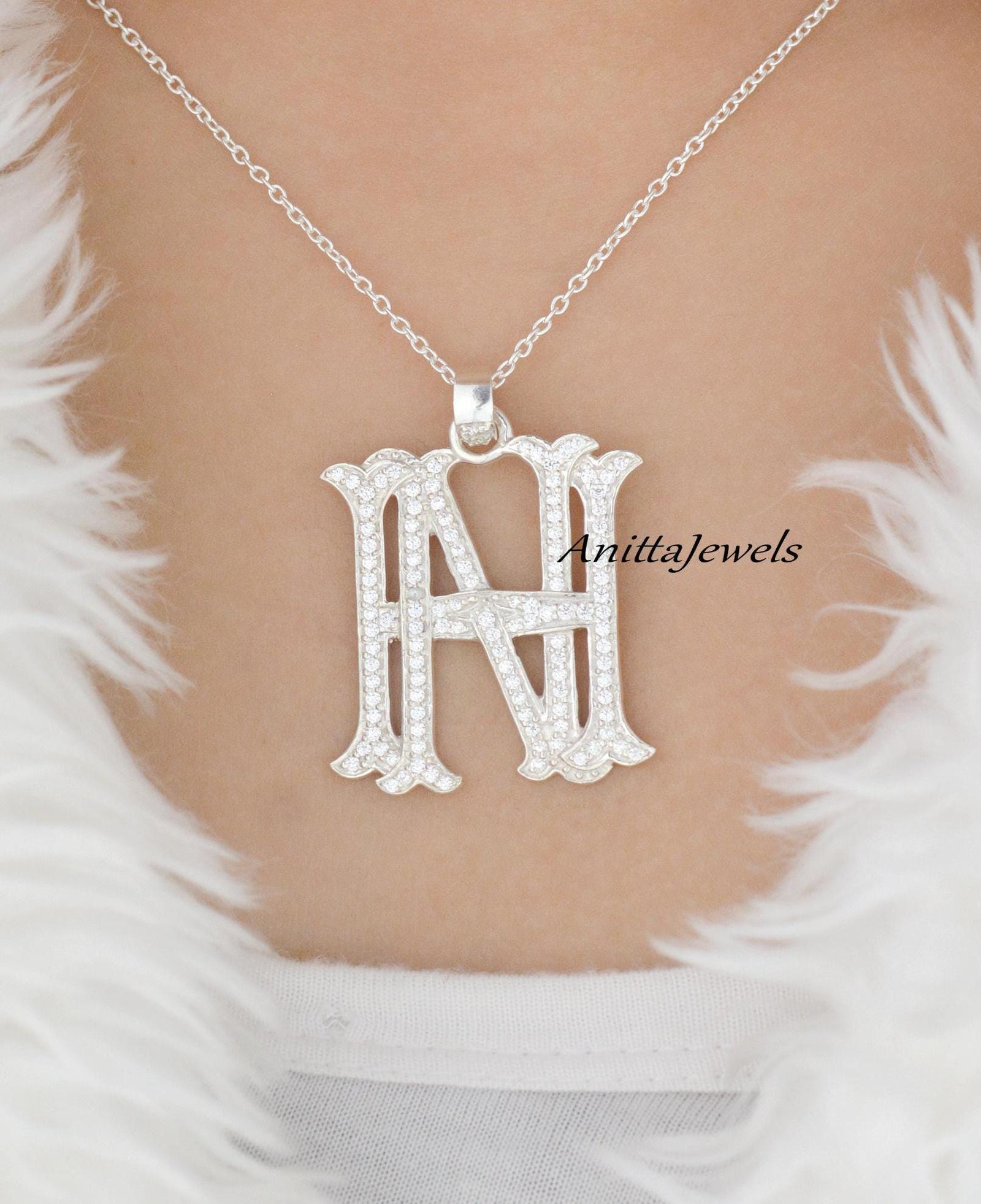925 Silver Turquoise Monogram Pendant, Custom Two Letter Jewelry - View 5 - Anitta Jewels | SKU: etsy_762154519 925 Silver Turquoise Monogram Pendant, Custom Two Letter Jewelry - View 5 - Anitta Jewels | SKU: etsy_762154519