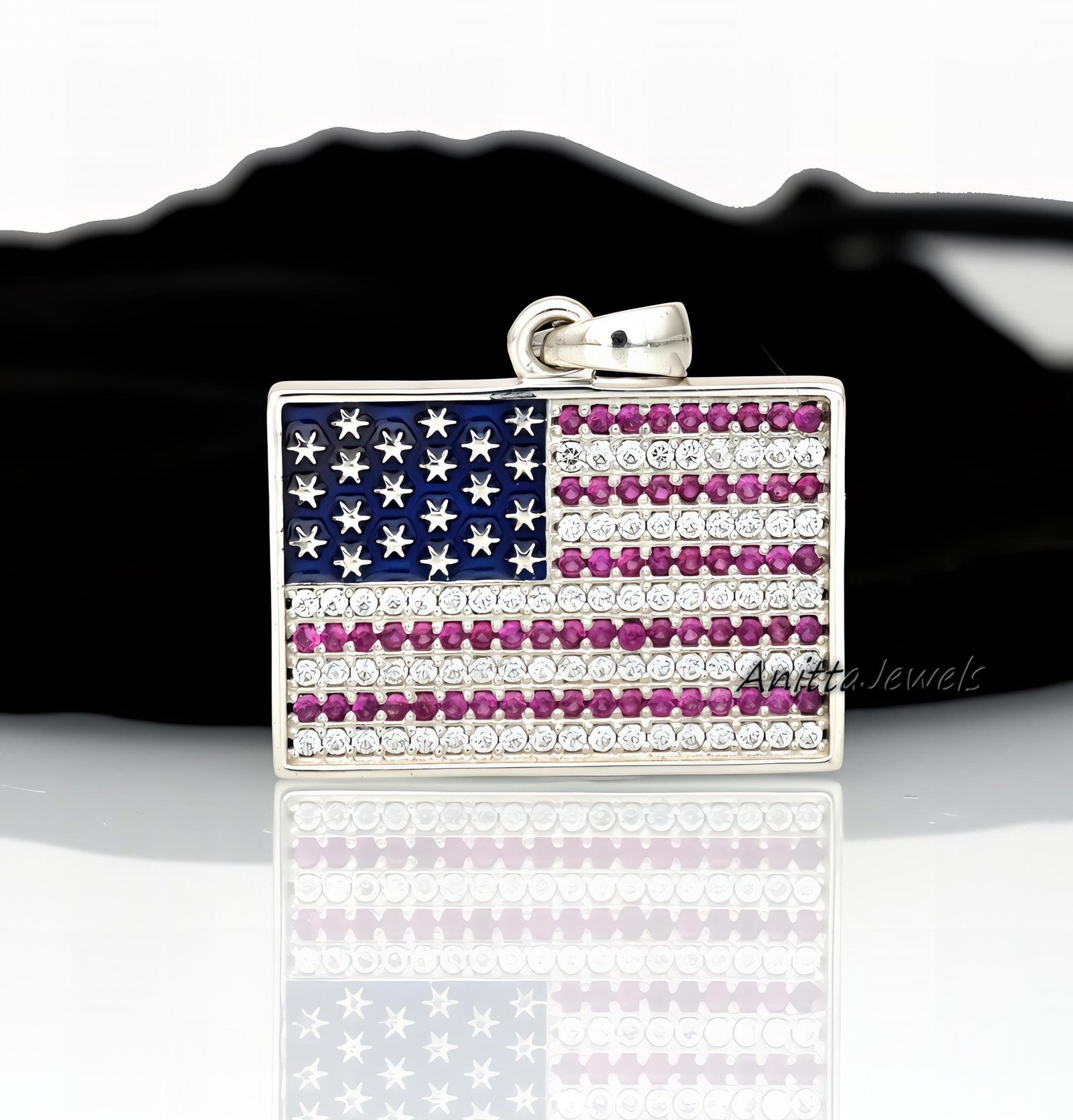 925 Silver USA Flag Pendant: Red CZ & Enamel - Anitta Jewels | SKU: etsy_1769909963 925 Silver USA Flag Pendant: Red CZ & Enamel - Anitta Jewels | SKU: etsy_1769909963