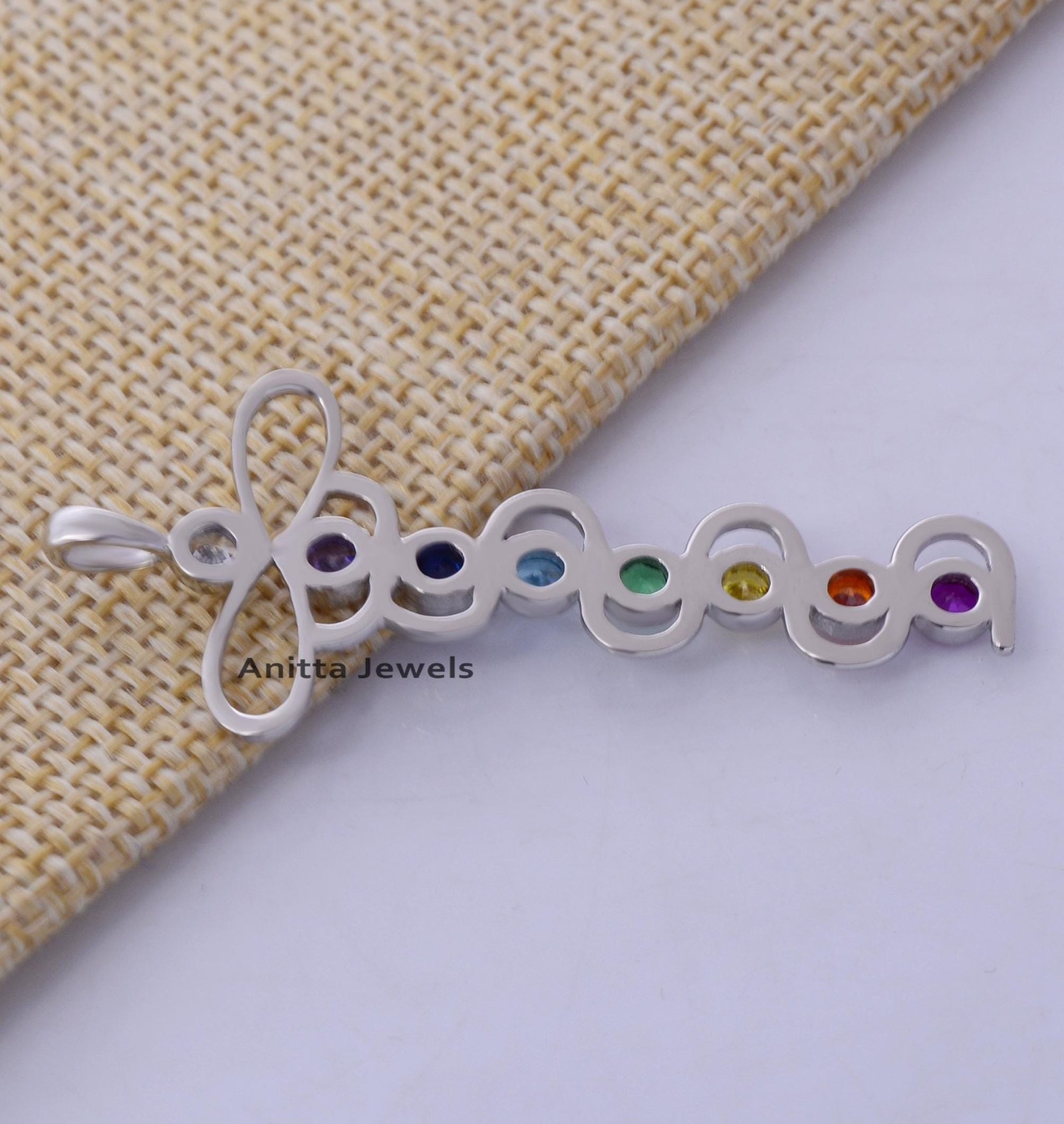 925 Silver Winged Caduceus Chakra Pendant: Multi Cubic Zircon Gemstone - View 2 - Anitta Jewels | SKU: etsy_970252805 925 Silver Winged Caduceus Chakra Pendant: Multi Cubic Zircon Gemstone - View 2 - Anitta Jewels | SKU: etsy_970252805