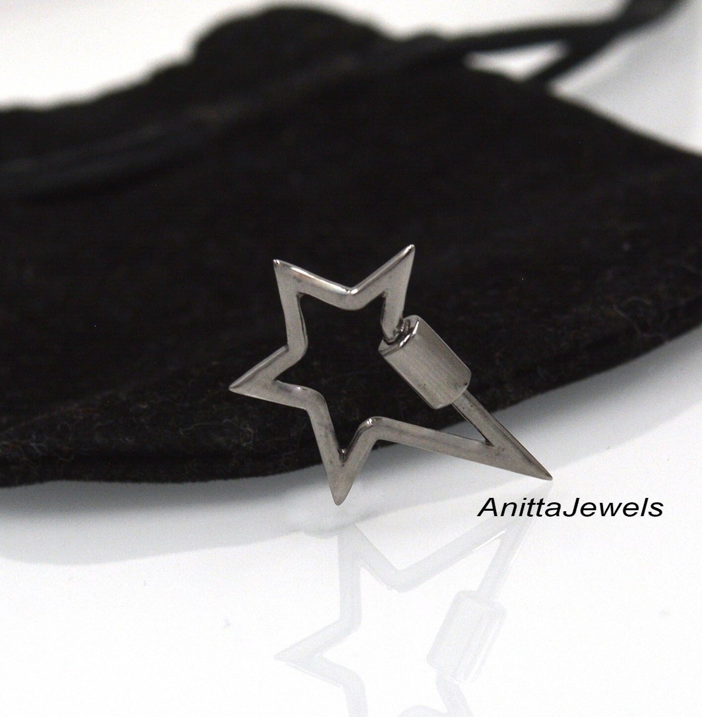925 Sterling Silver Star Carabiner Lock: Handmade Pendant (30x24 MM - View 3 - Anitta Jewels | SKU: etsy_868608857 925 Sterling Silver Star Carabiner Lock: Handmade Pendant (30x24 MM - View 3 - Anitta Jewels | SKU: etsy_868608857