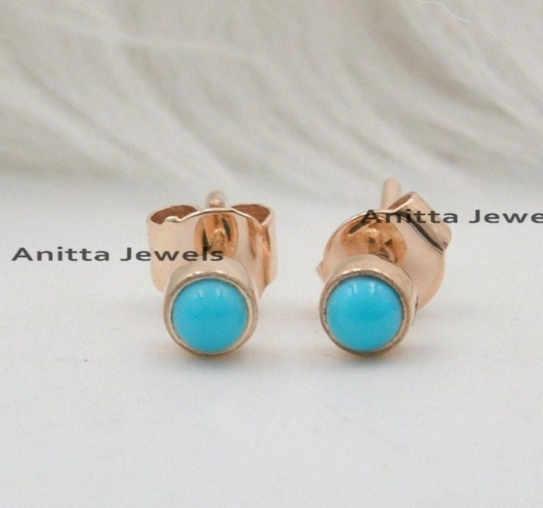9k/14k Gold Turquoise Stud Earrings: Tiny Gemstone Posts - View 2 - Anitta Jewels | SKU: etsy_1099612712 9k/14k Gold Turquoise Stud Earrings: Tiny Gemstone Posts - View 2 - Anitta Jewels | SKU: etsy_1099612712