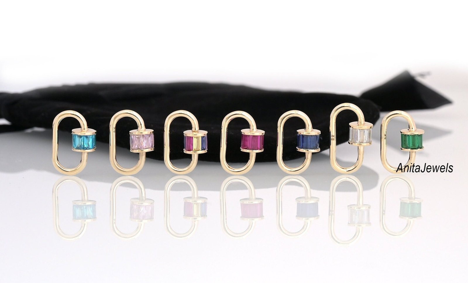 9K Gold Baguette Carabiner Lock: Pink Quartz Accent - View 2 - Anitta Jewels | SKU: etsy_1082906163 9K Gold Baguette Carabiner Lock: Pink Quartz Accent - View 2 - Anitta Jewels | SKU: etsy_1082906163