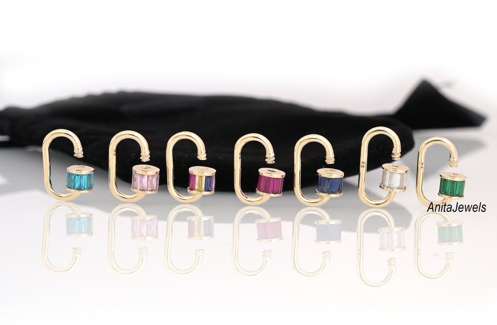 9K Gold Baguette Carabiner Lock: Pink Quartz Accent - View 3 - Anitta Jewels | SKU: etsy_1082906163 9K Gold Baguette Carabiner Lock: Pink Quartz Accent - View 3 - Anitta Jewels | SKU: etsy_1082906163