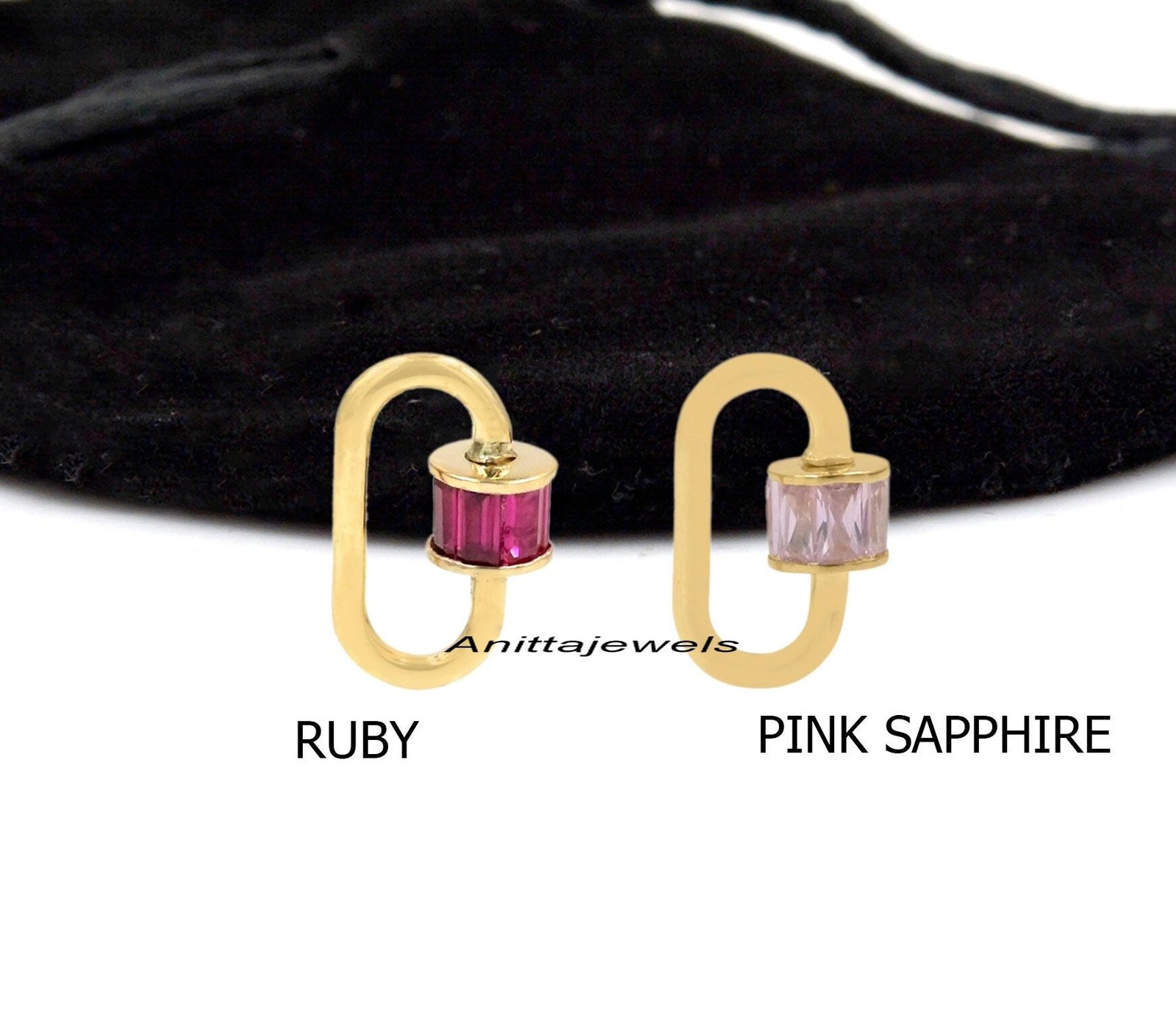 9K Gold Baguette Carabiner Lock: Pink Quartz Accent - View 4 - Anitta Jewels | SKU: etsy_1082906163 9K Gold Baguette Carabiner Lock: Pink Quartz Accent - View 4 - Anitta Jewels | SKU: etsy_1082906163
