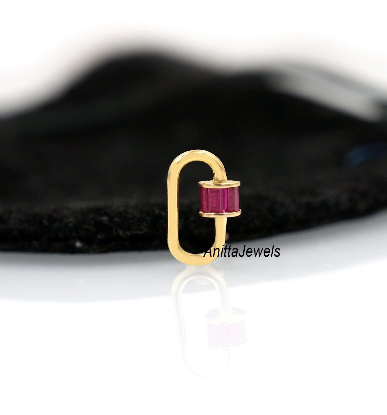 9K Gold Baguette Carabiner Lock: Pink Quartz Accent - View 5 - Anitta Jewels | SKU: etsy_1082906163 9K Gold Baguette Carabiner Lock: Pink Quartz Accent - View 5 - Anitta Jewels | SKU: etsy_1082906163